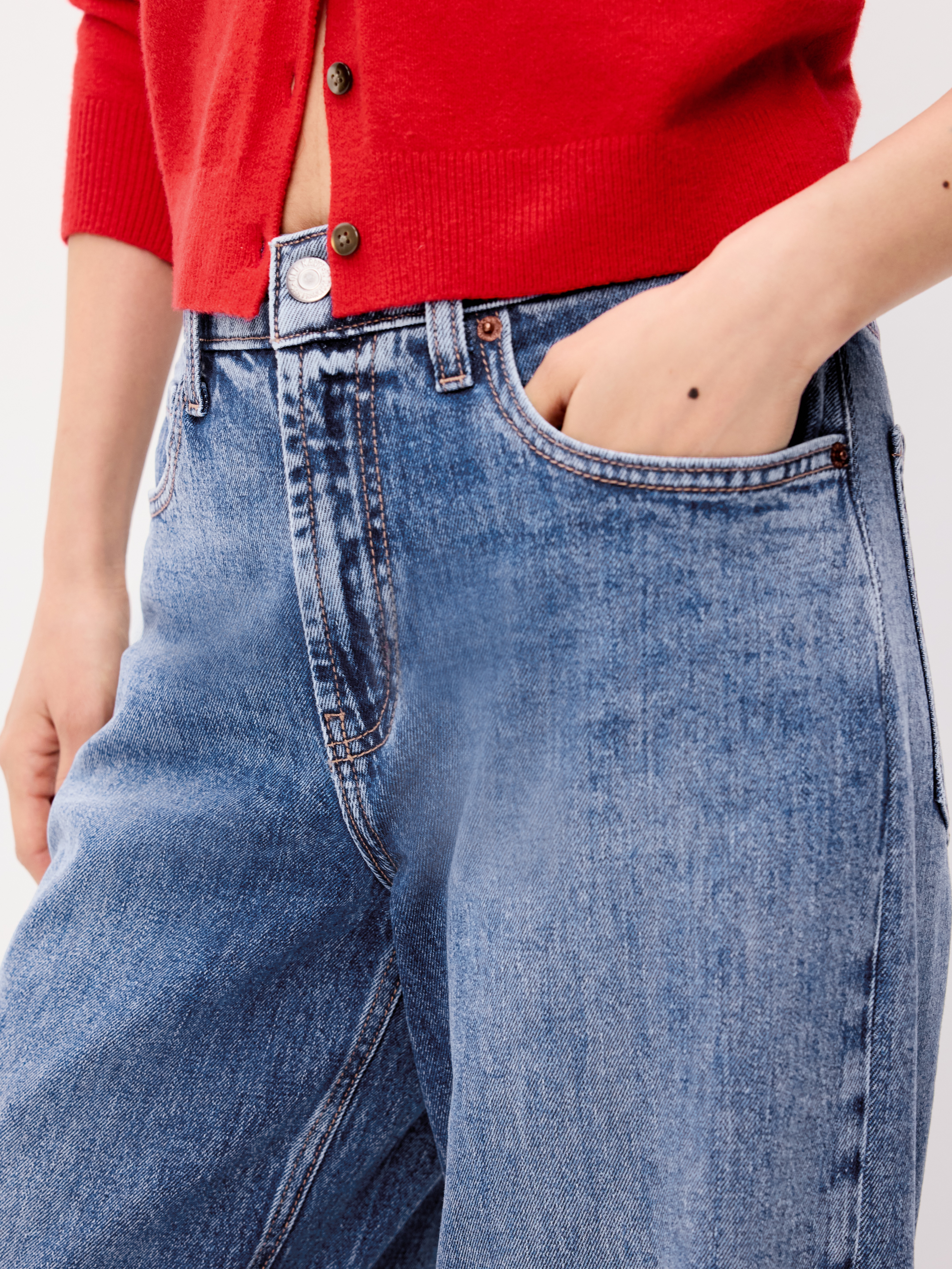High-Waisted Baggy Wide-Leg Stretch Jeans - Larkspur - 4