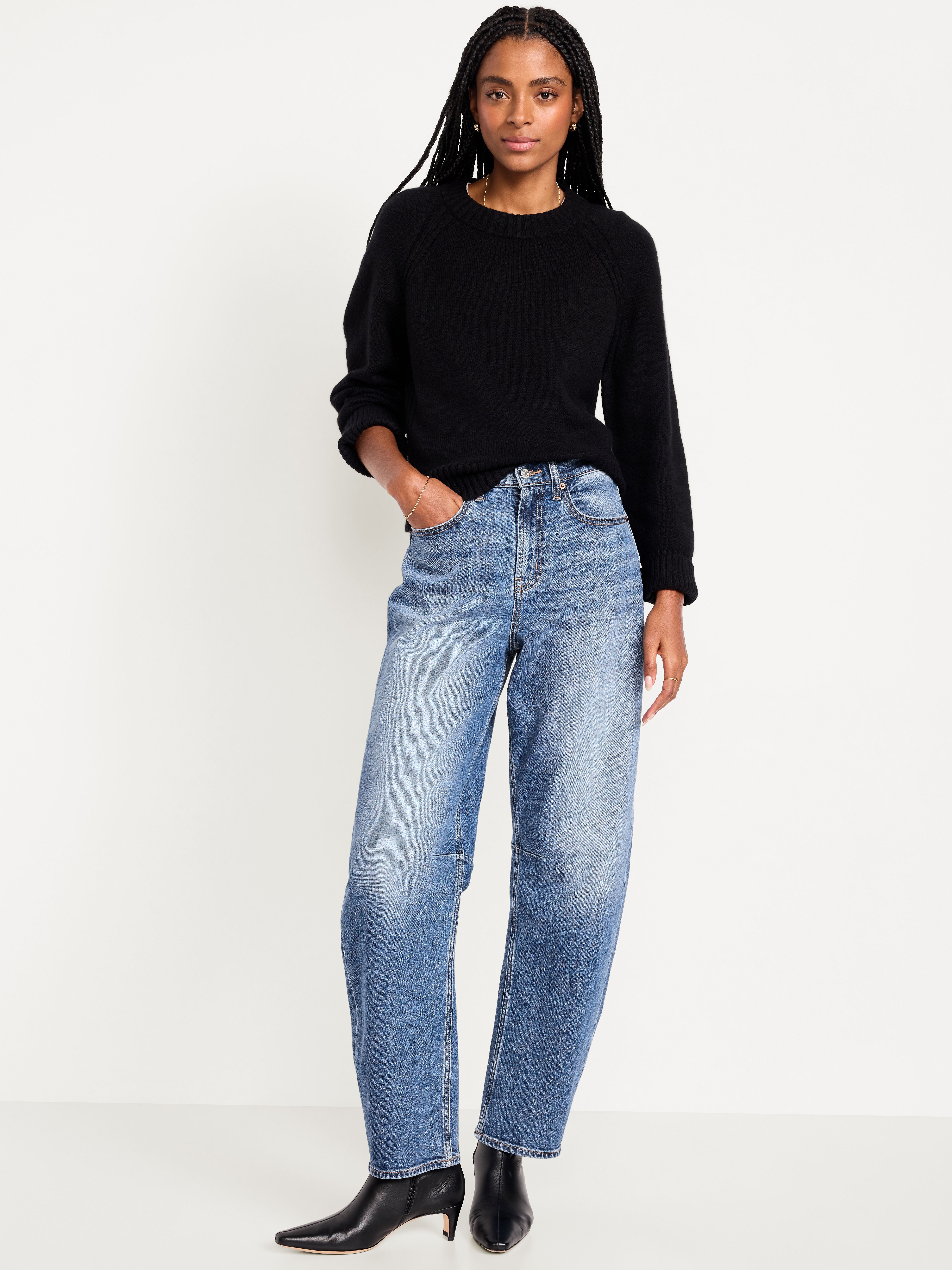High-Waisted Baggy Barrel Jeans - Medium Wash - 1
