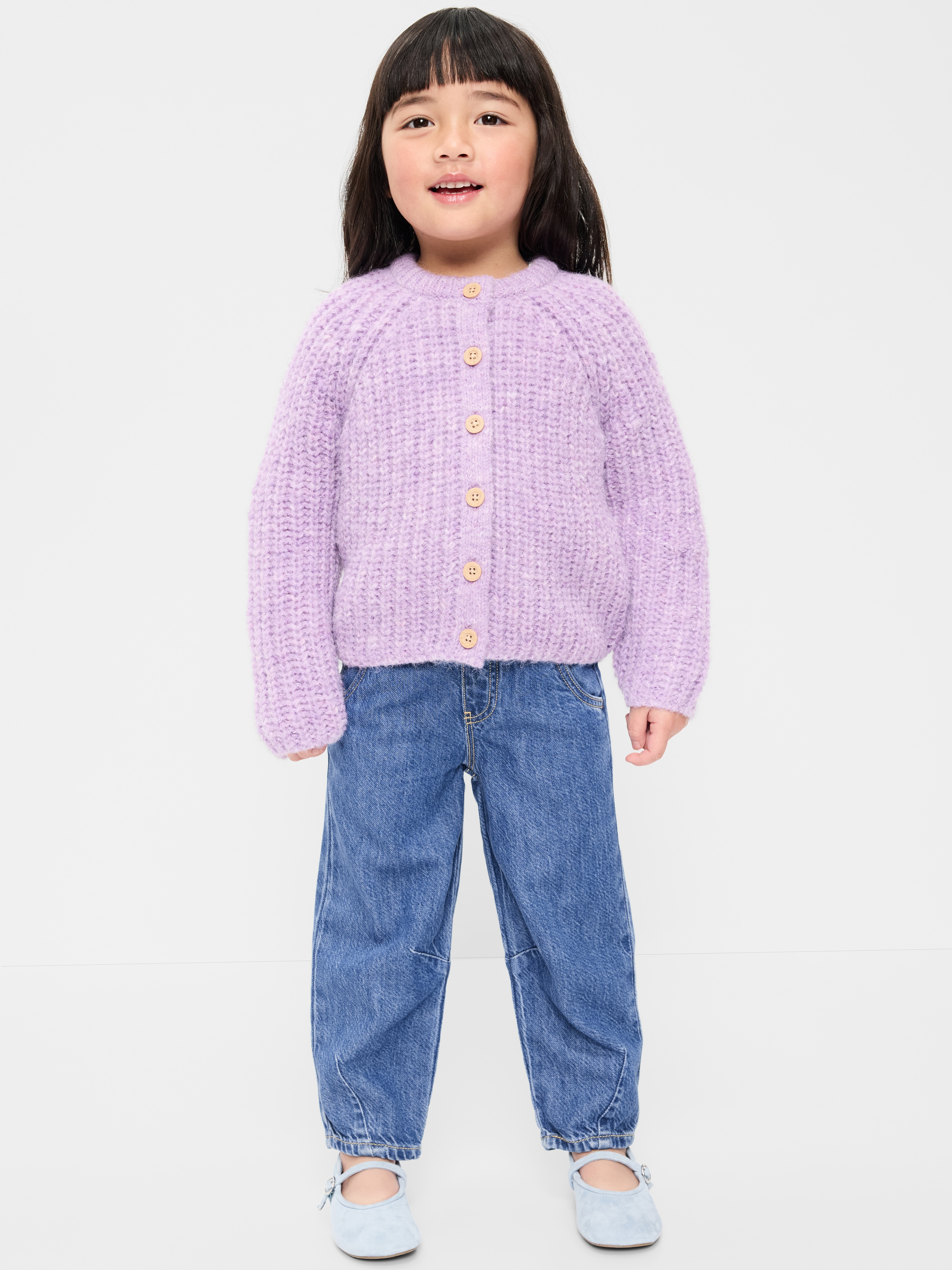 Pull-On Baggy Barrel-Leg Jeans for Toddler Girls - Medium Wash - 1