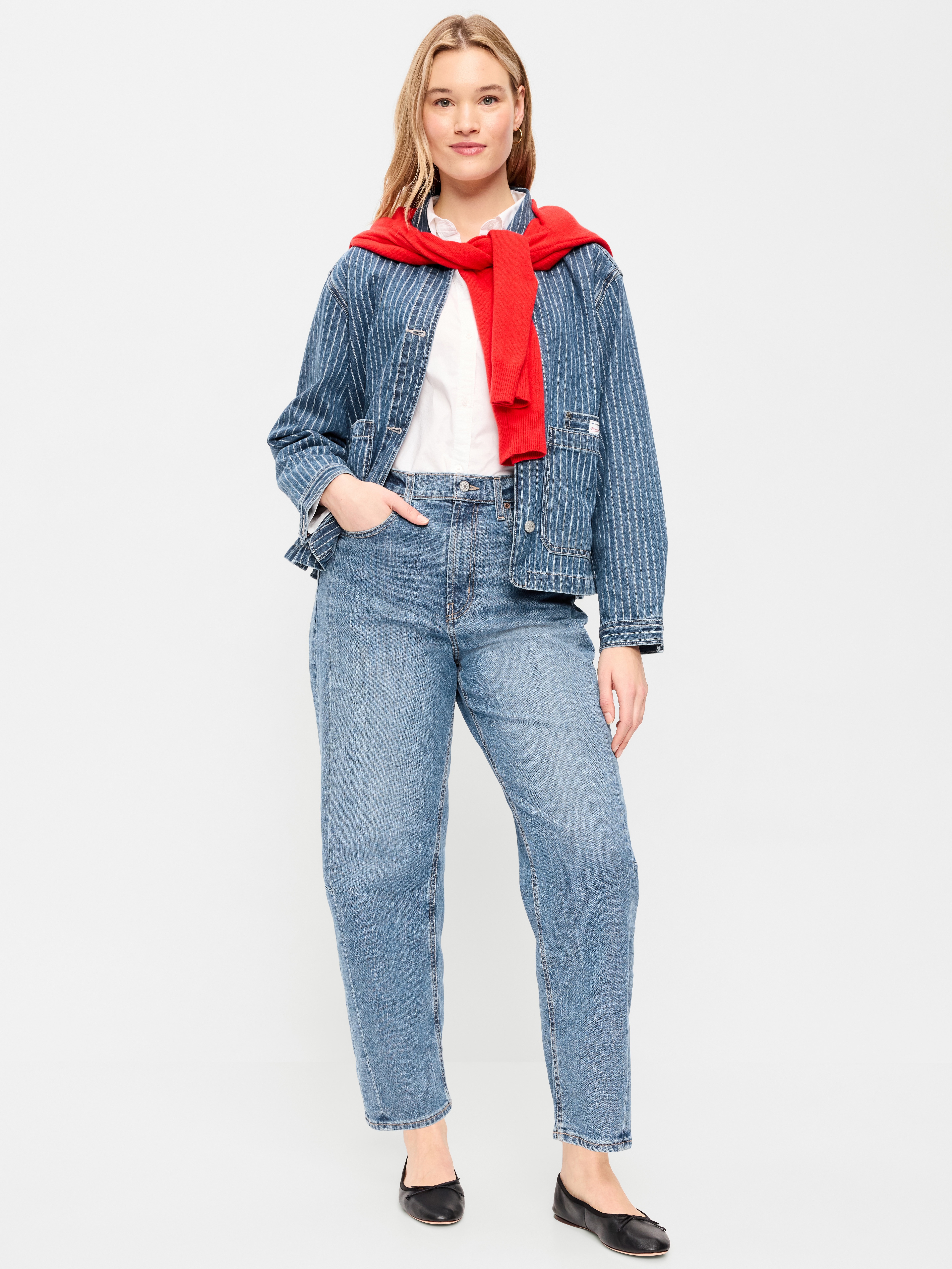 High-Waisted Baggy Barrel Ankle Jeans - Baby Blue - 6