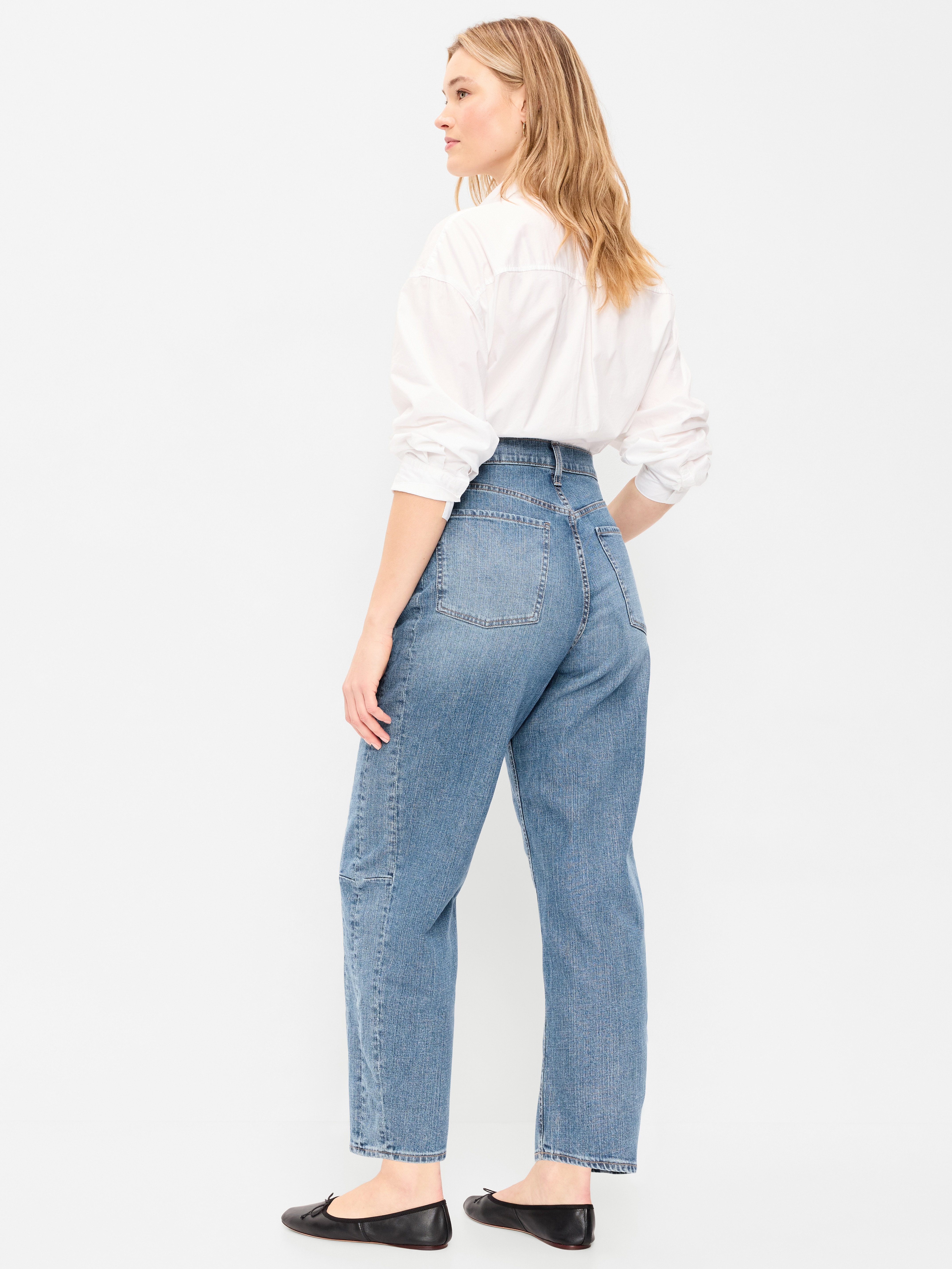 High-Waisted Baggy Barrel Ankle Jeans - Baby Blue - 7
