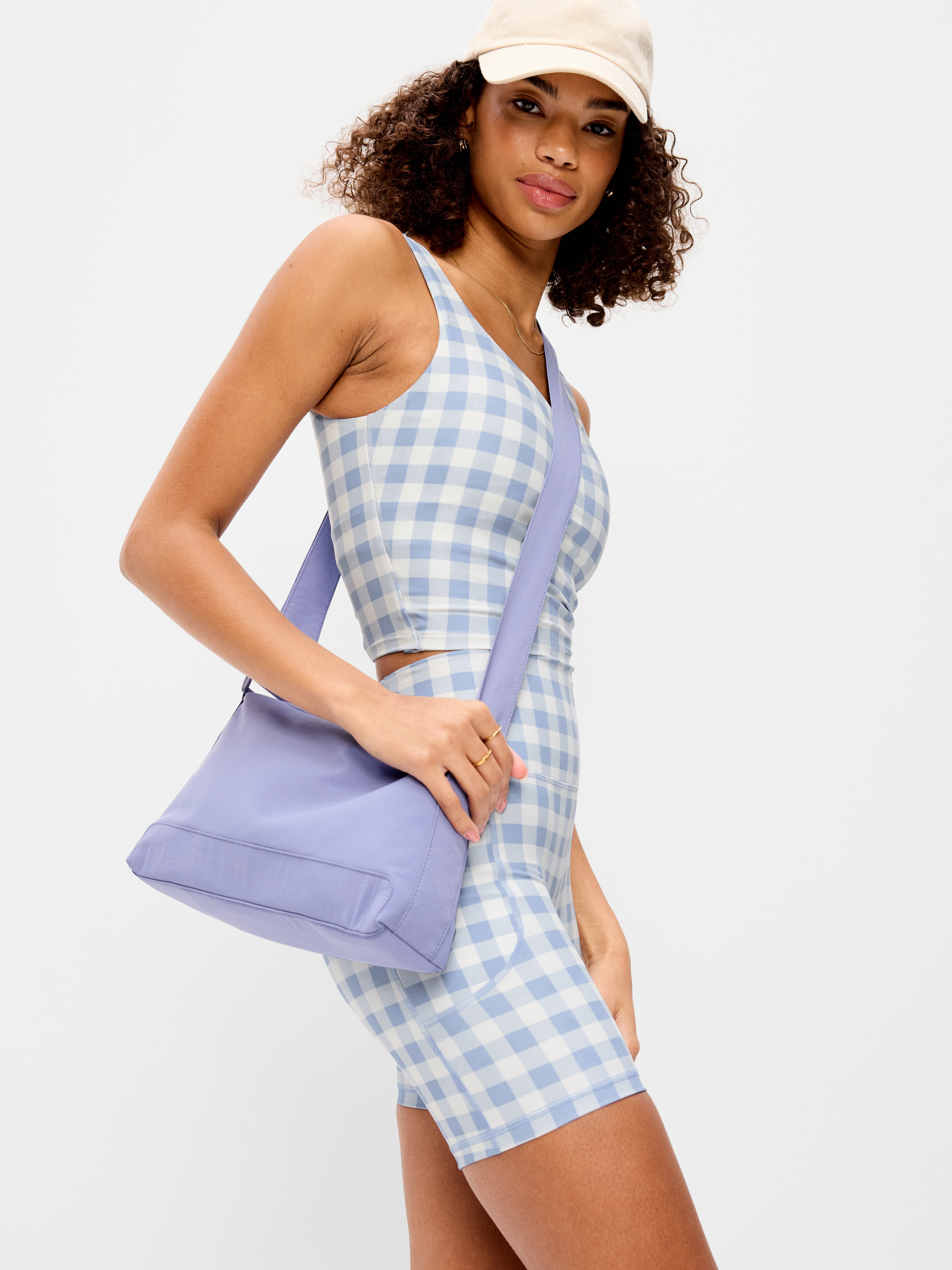 Light Support PowerSoft Longline Sports Bra - Blue Gingham - 3