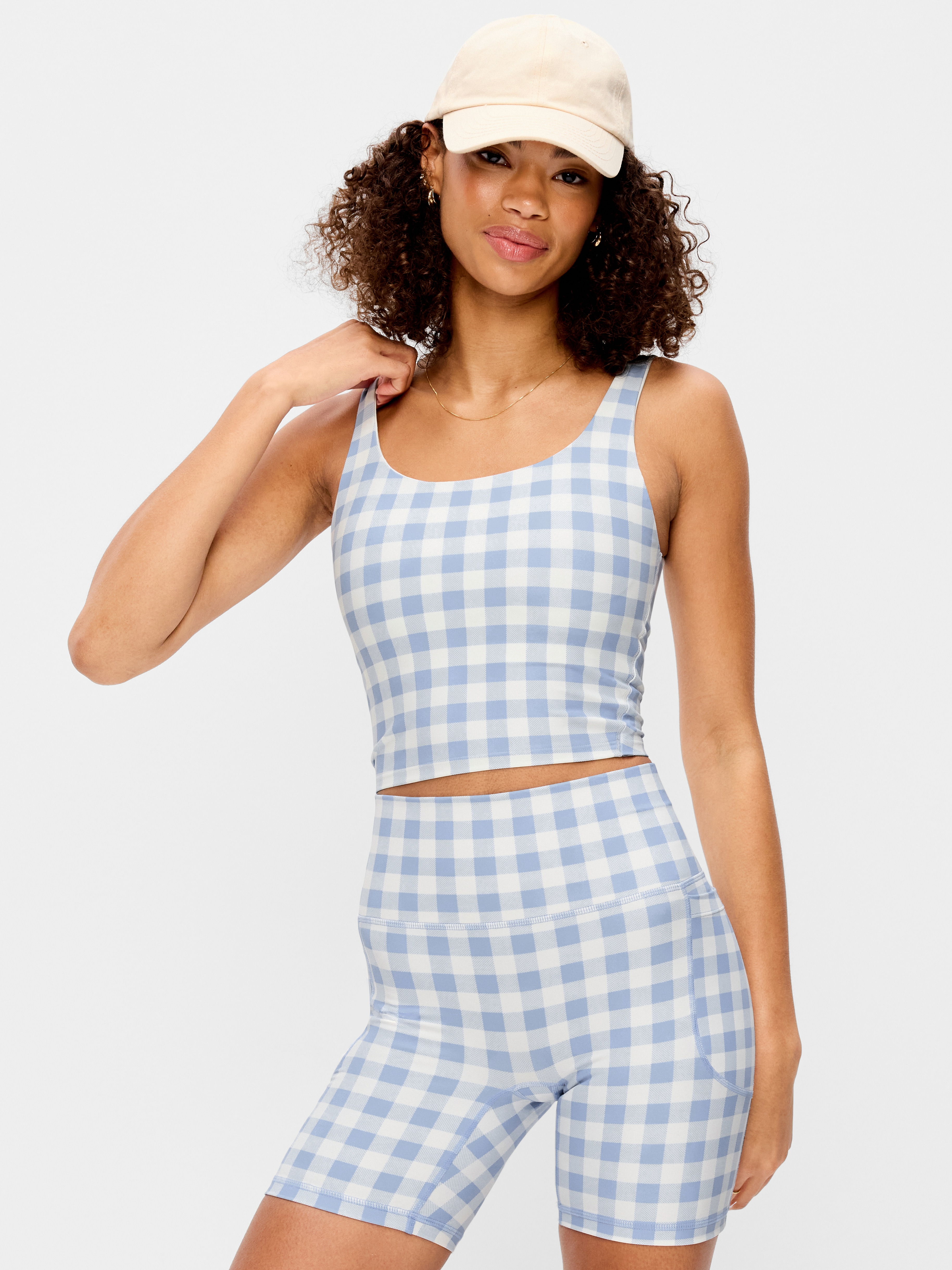 Light Support PowerSoft Longline Sports Bra - Blue Gingham - 1