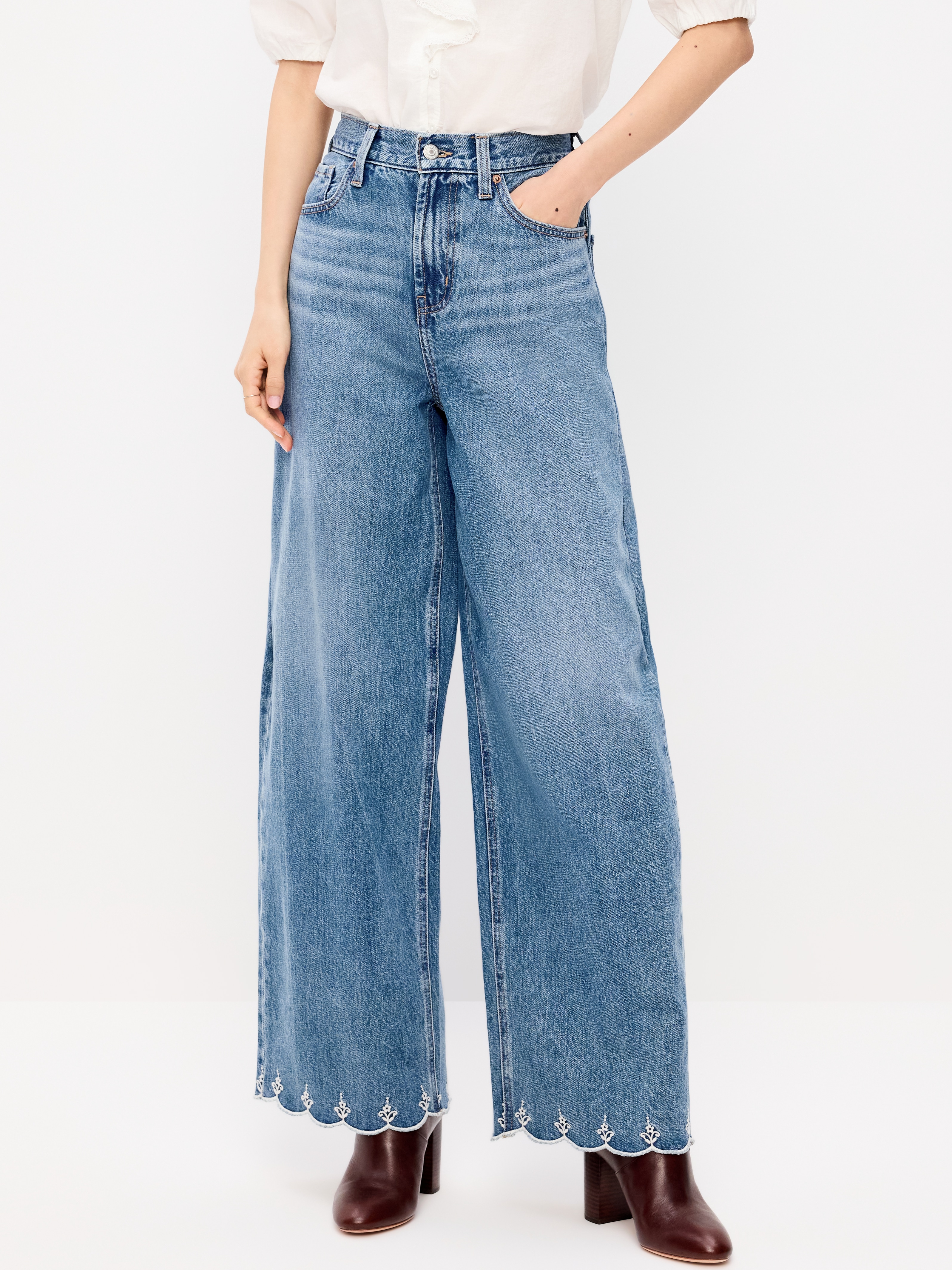 High-Waisted Baggy Wide-Leg Jeans - Medium Wash - 2
