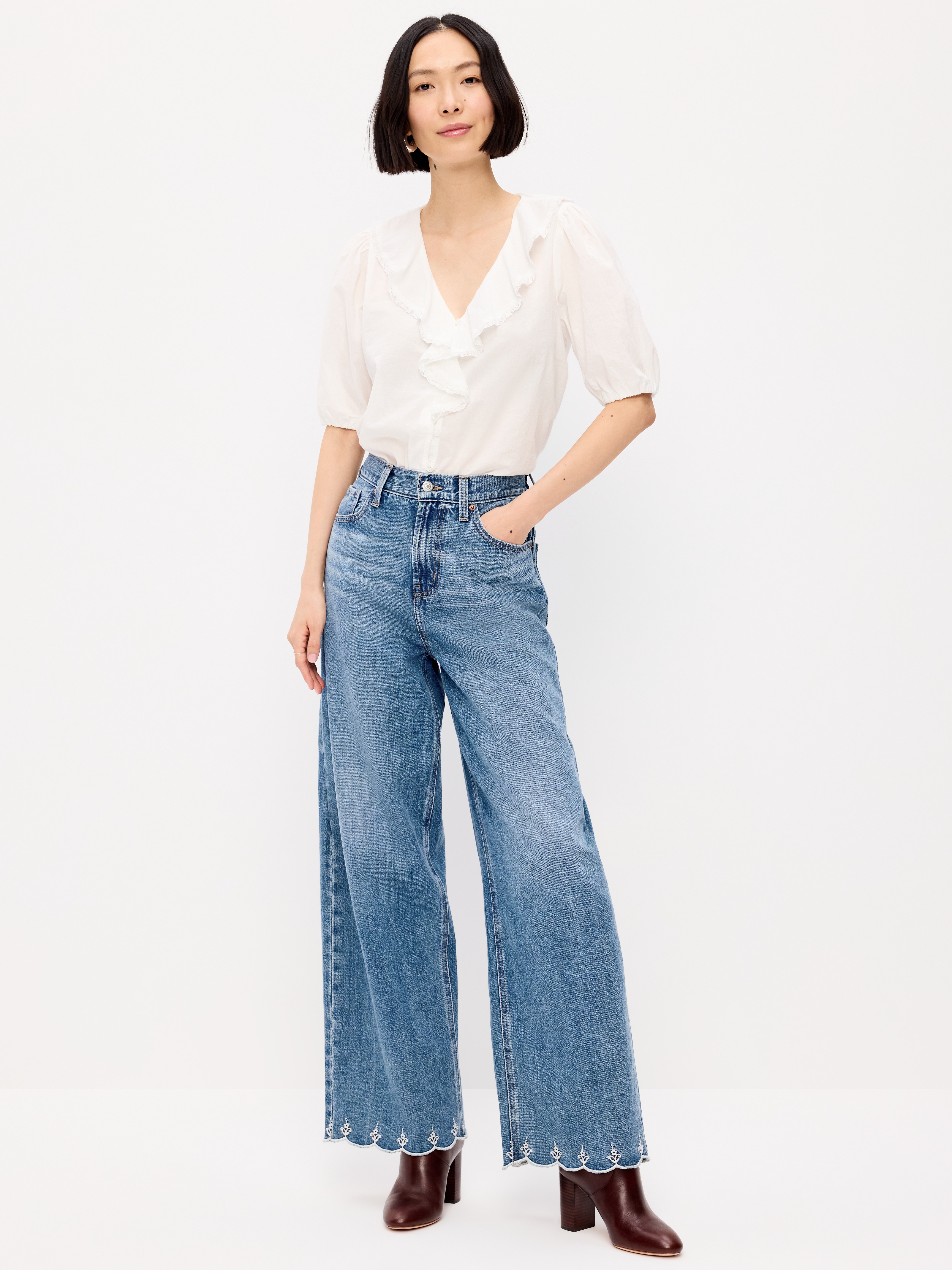 High-Waisted Baggy Wide-Leg Jeans - Medium Wash - 1