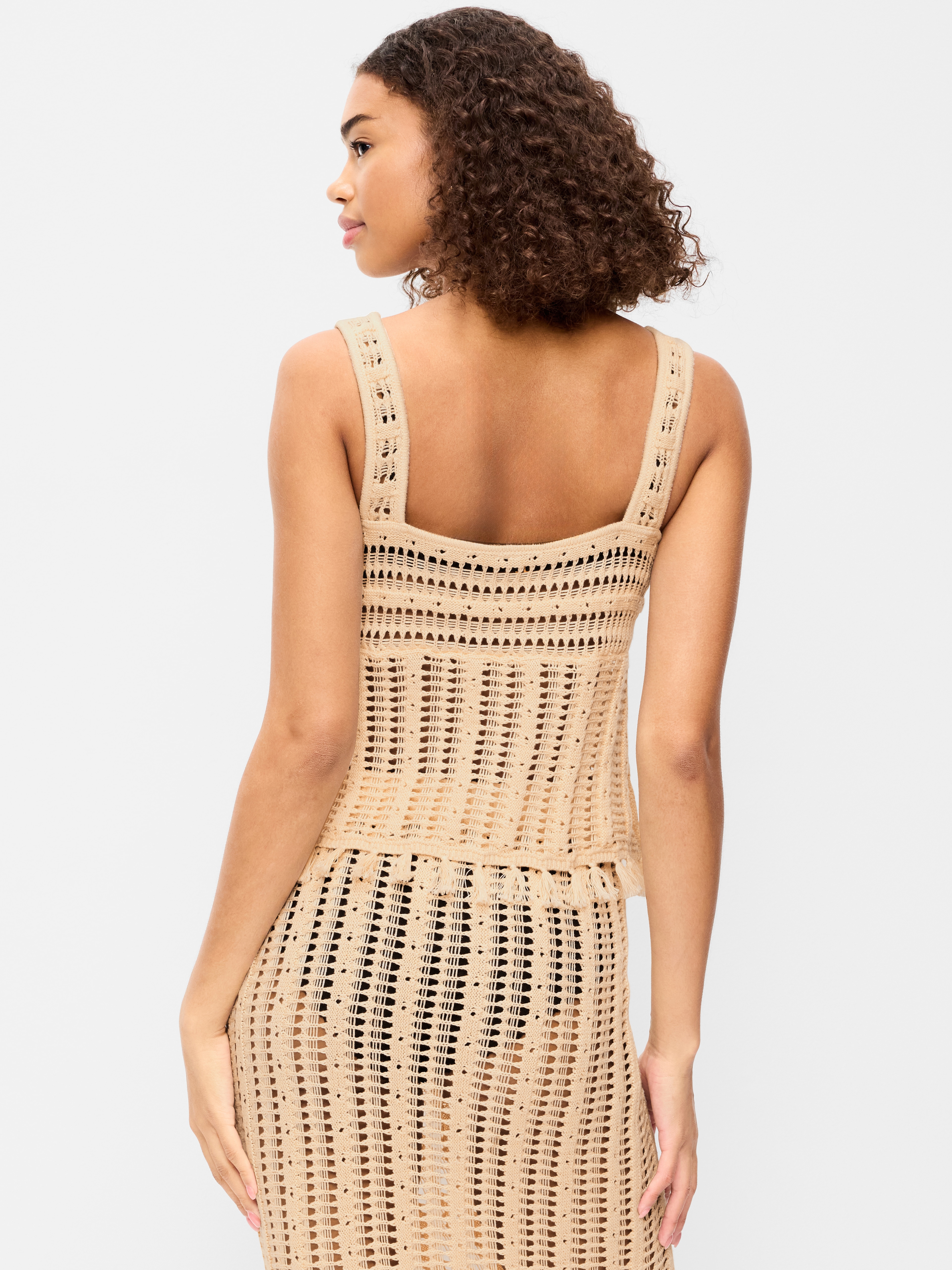 Open-Weave Seaside Cotton Fringe Tank Top - Cozy Cashmere - 2