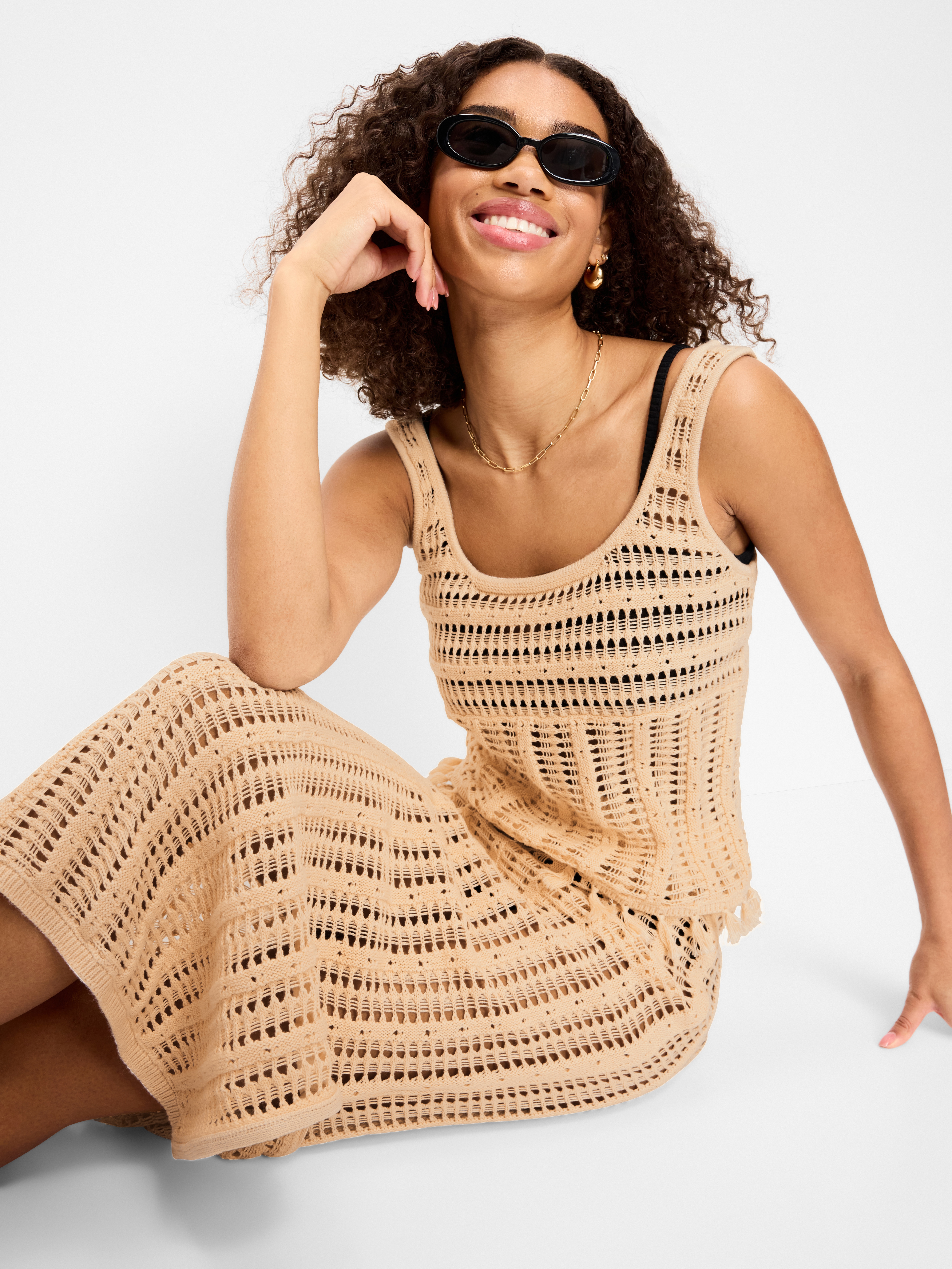 Open-Weave Seaside Cotton Fringe Tank Top - Cozy Cashmere - 3