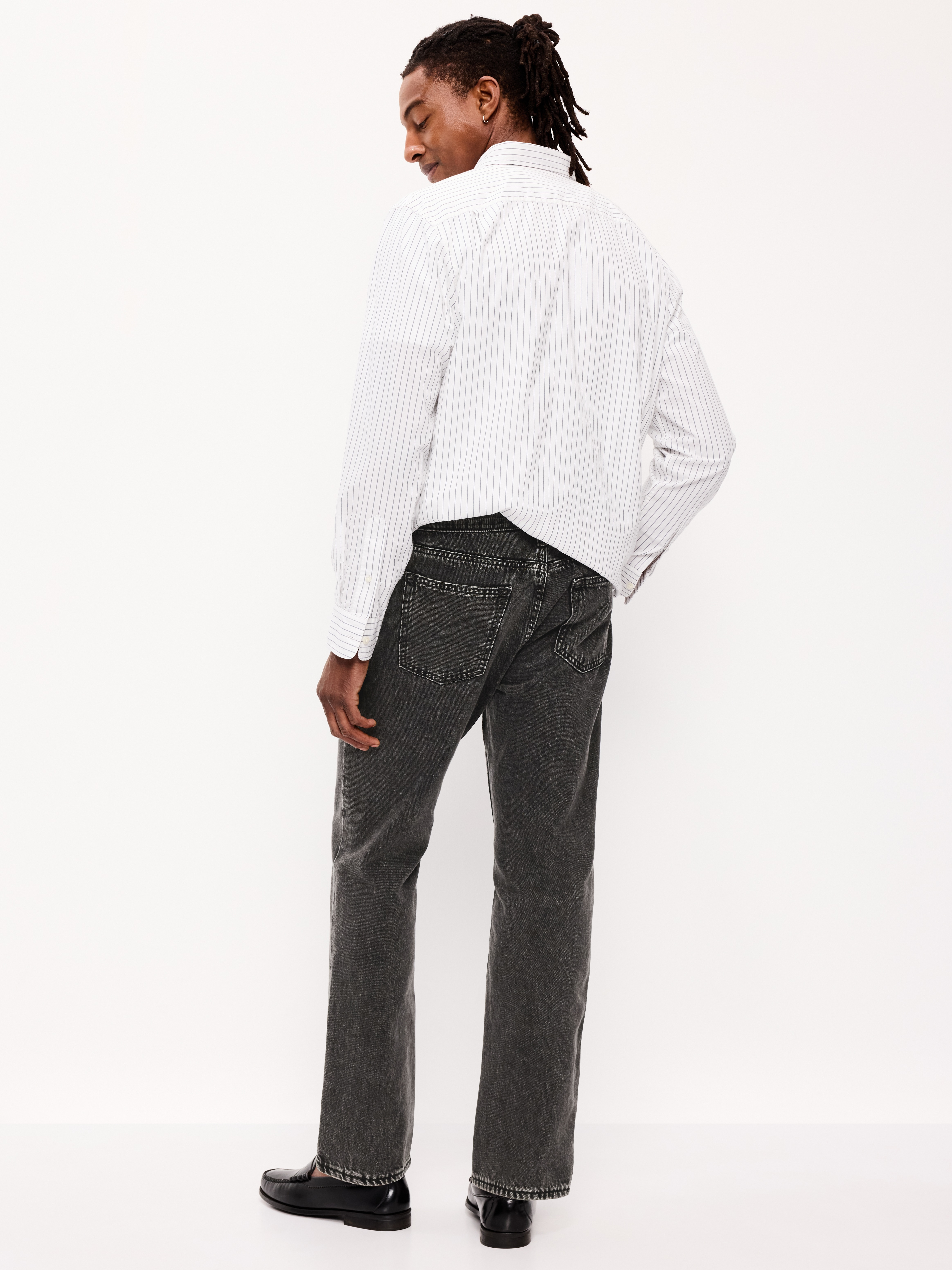 Structured Straight Non-Stretch Jeans - Washed Black - 3