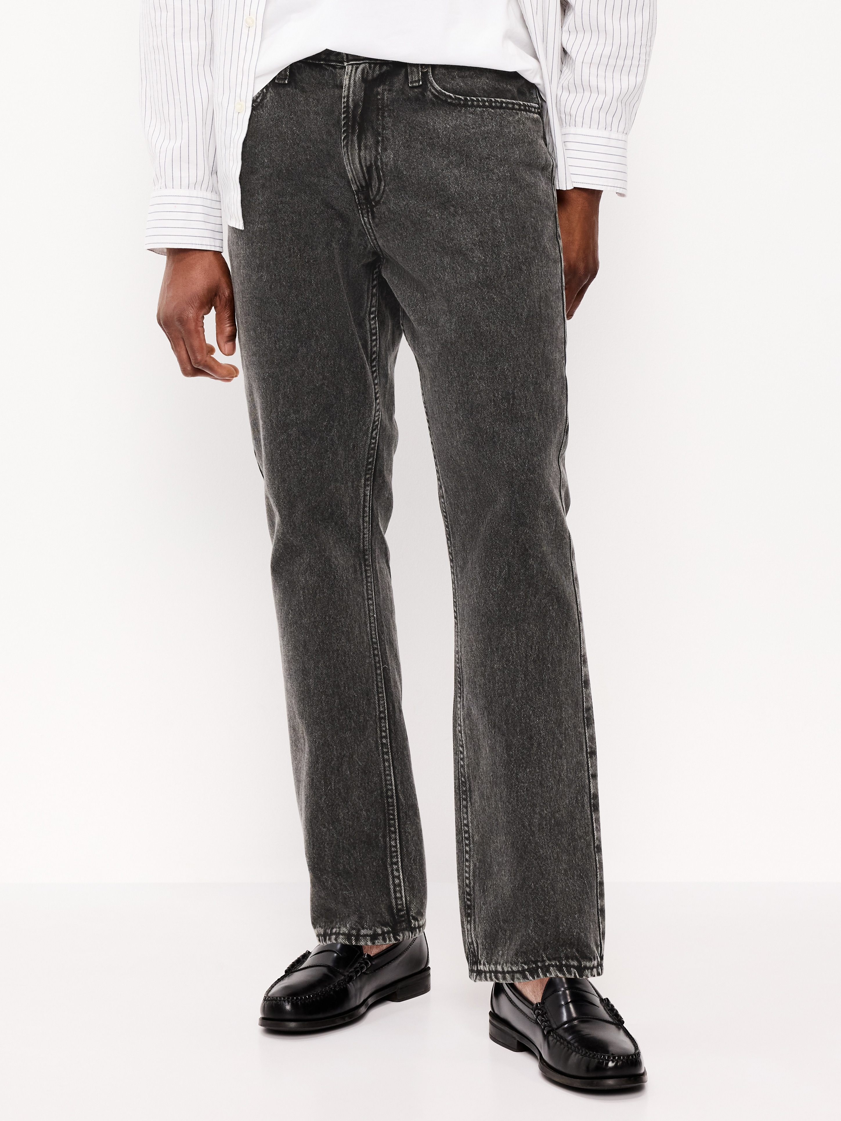 Structured Straight Non-Stretch Jeans - Washed Black - 2
