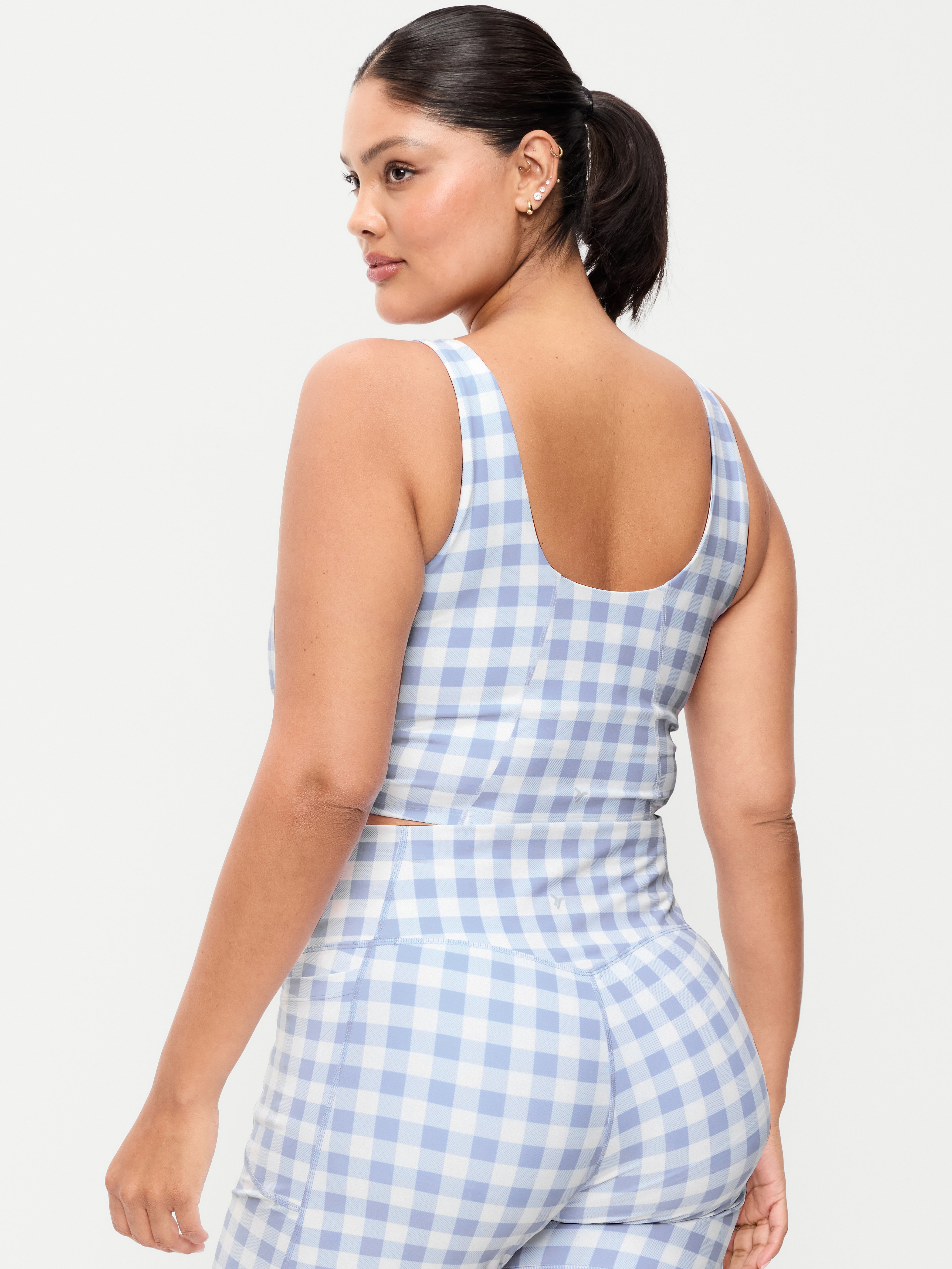 Light Support PowerSoft Longline Sports Bra - Blue Gingham - 8