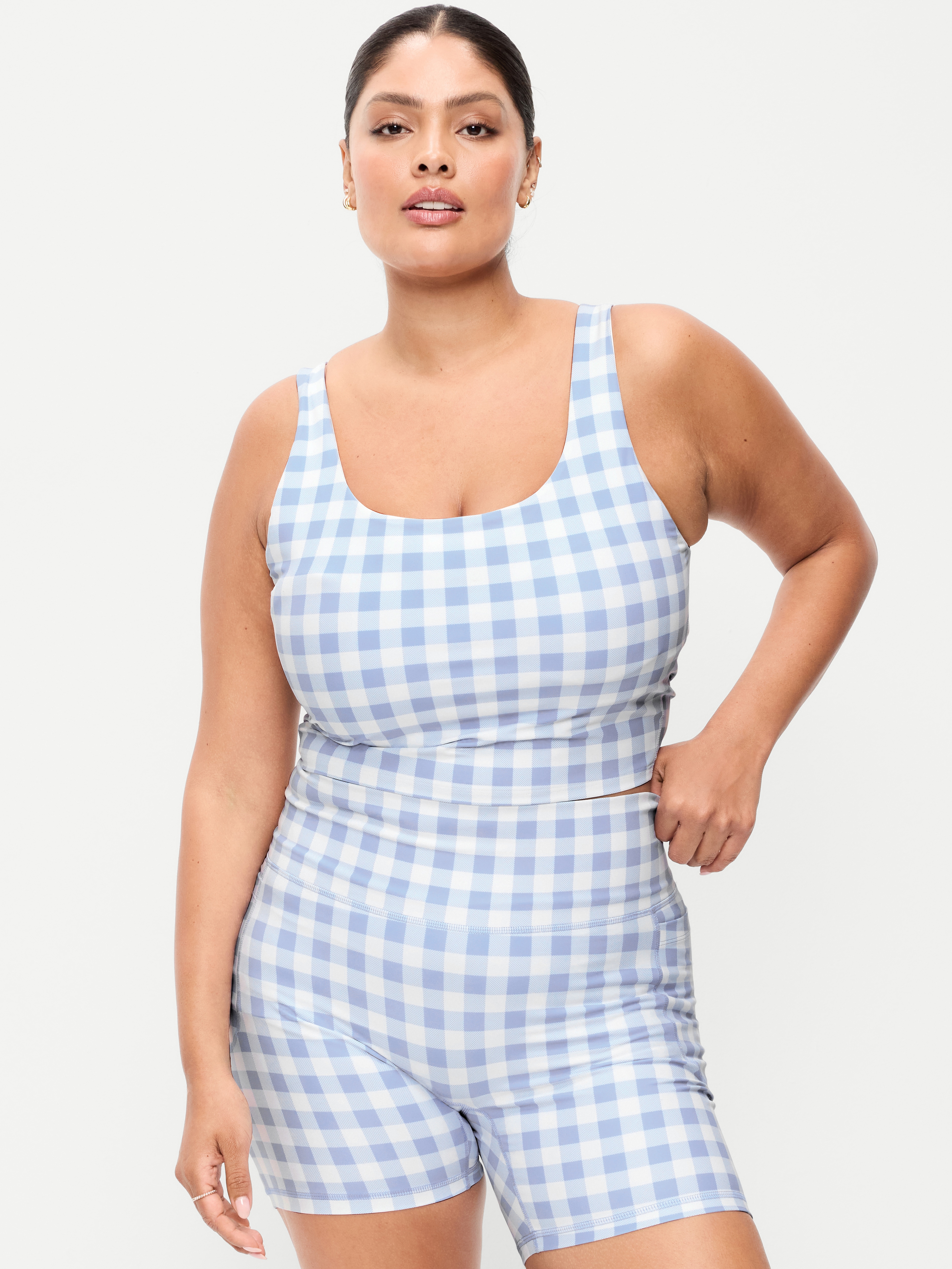 Light Support PowerSoft Longline Sports Bra - Blue Gingham - 7