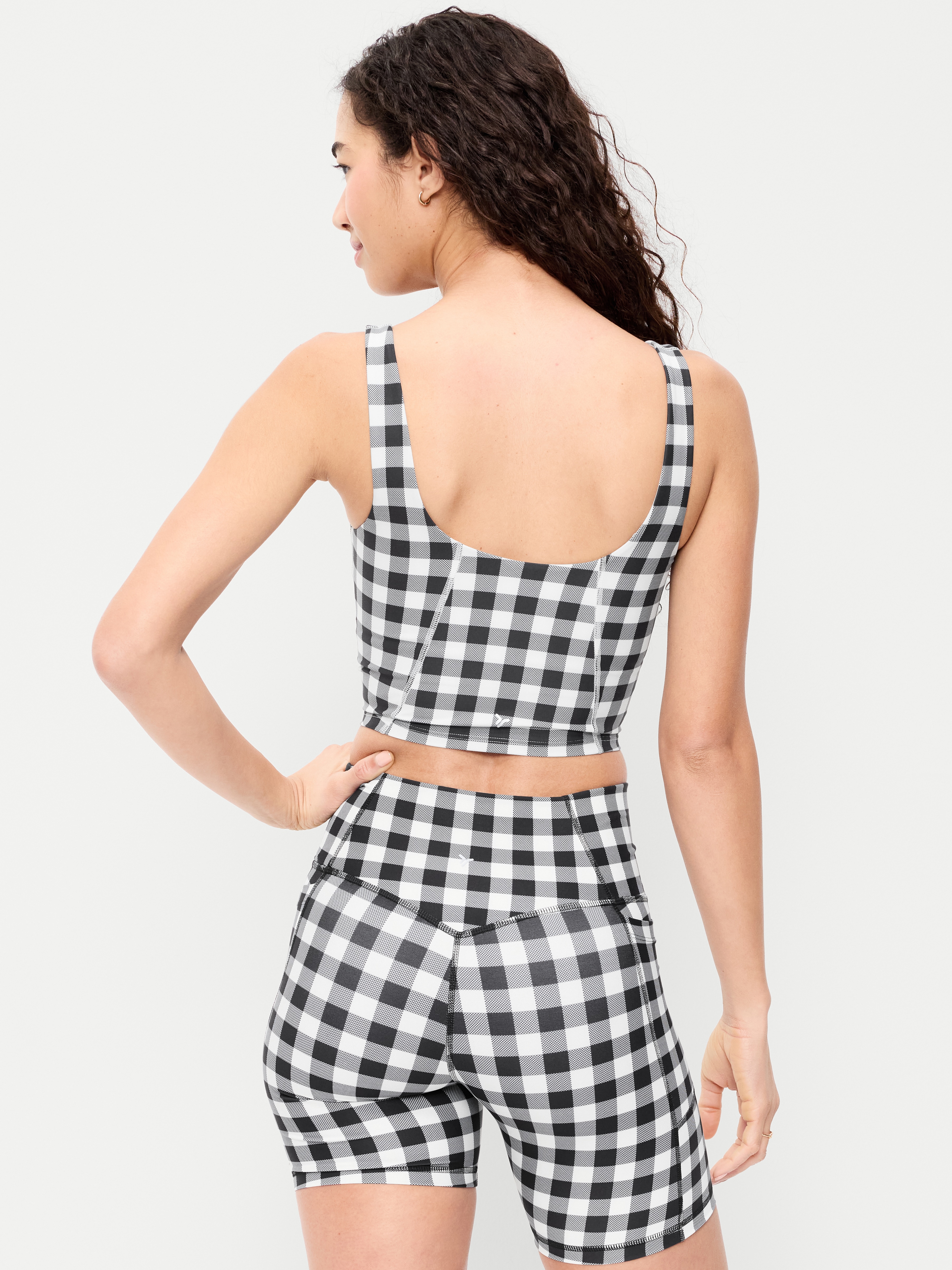 Light Support PowerSoft Longline Sports Bra - Black/White Gingham - 2