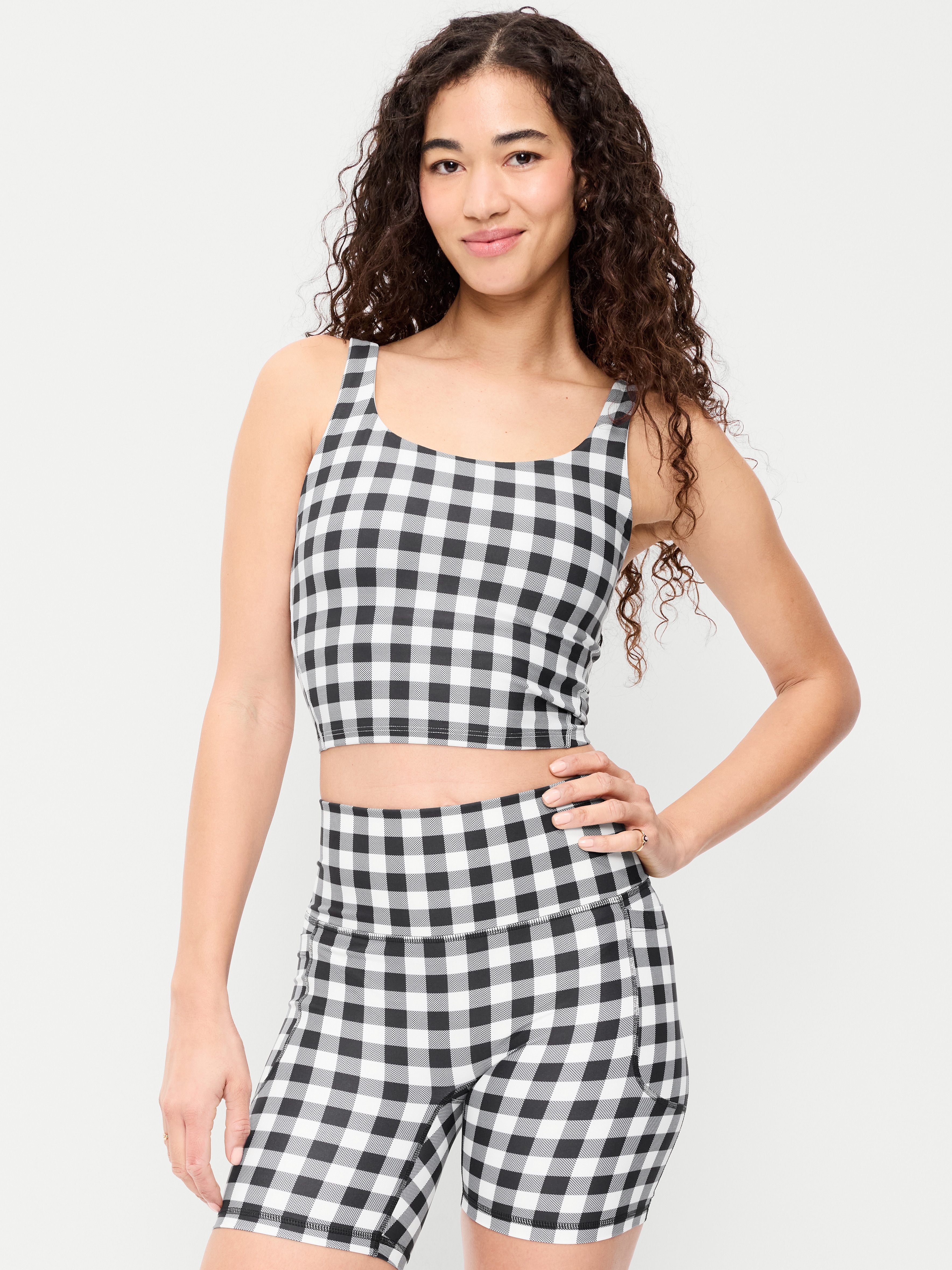 Light Support PowerSoft Longline Sports Bra - Black/White Gingham - 1