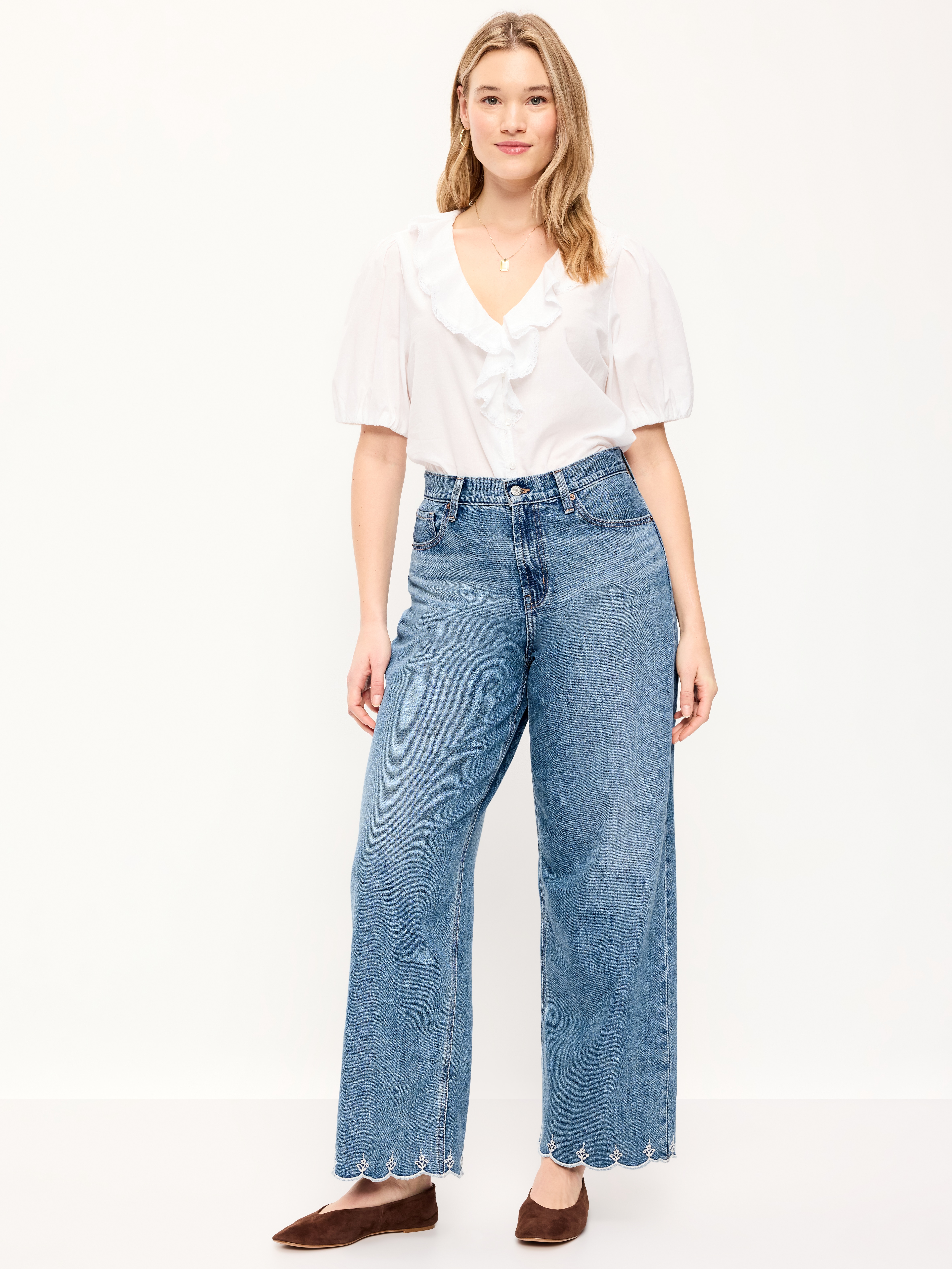 High-Waisted Baggy Wide-Leg Jeans - Medium Wash - 5