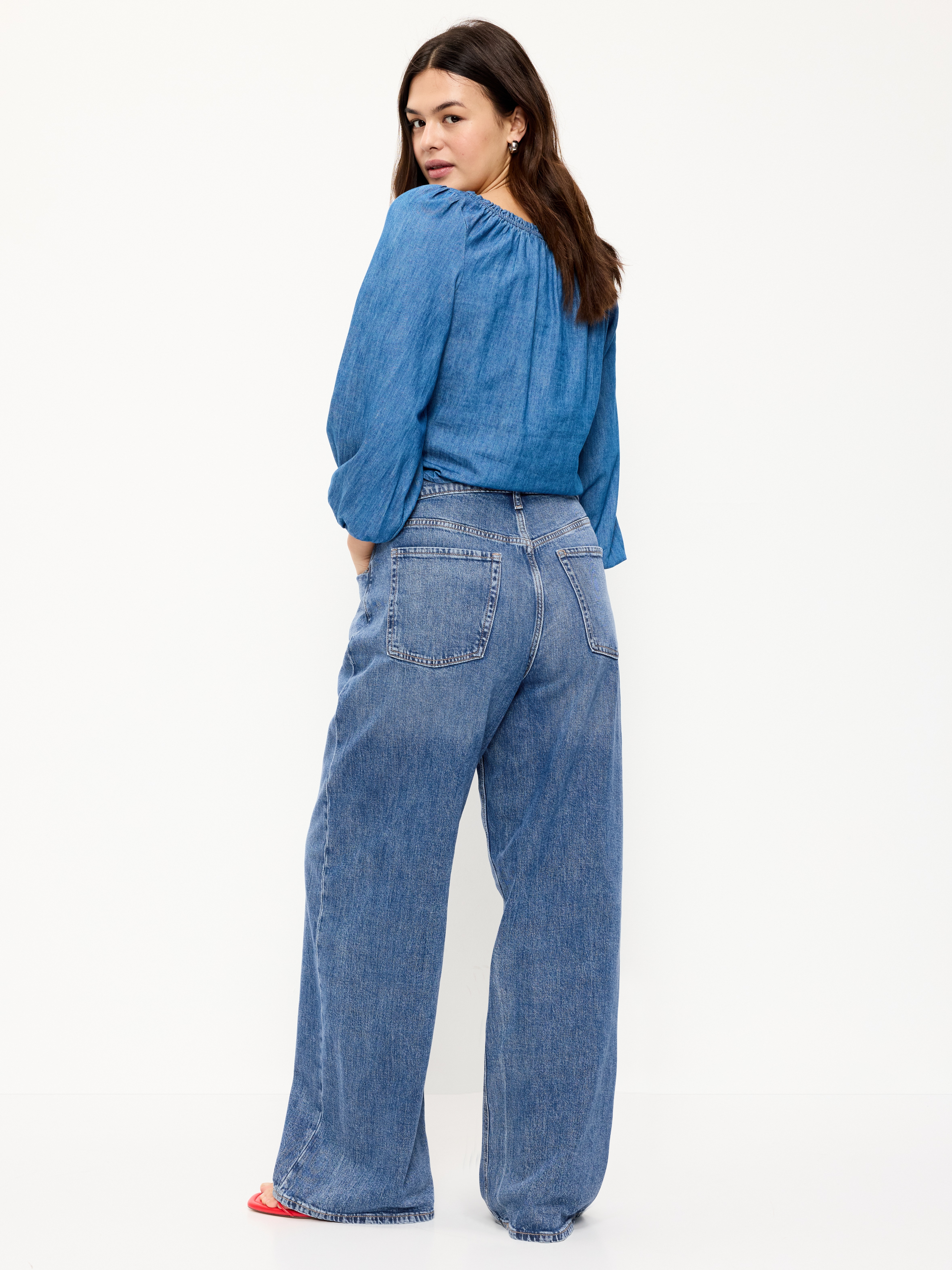 High-Waisted Baggy Wide-Leg Stretch Jeans - Larkspur - 6