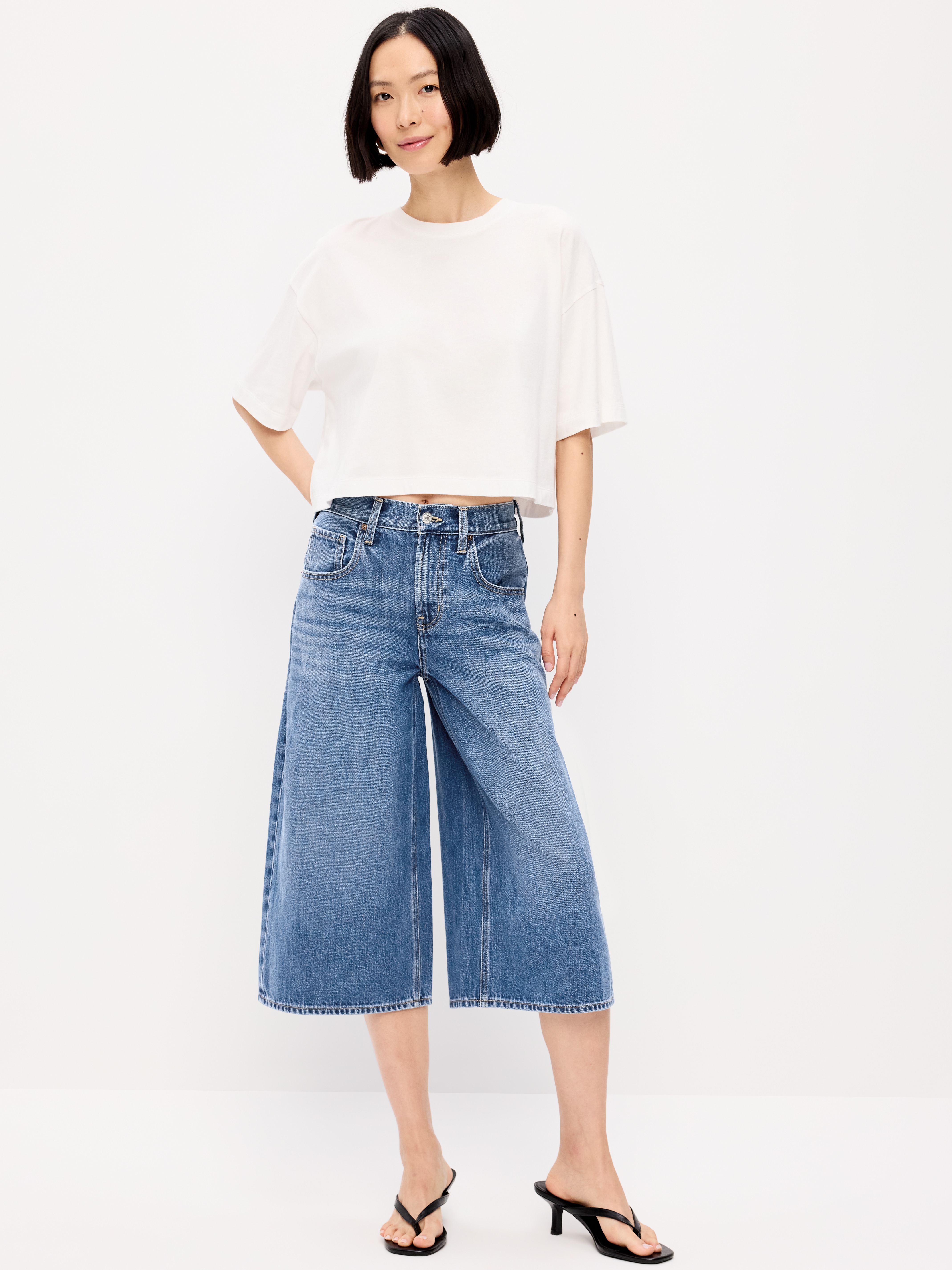 Mid-Rise Baggy Culottes - Medium Wash - 1