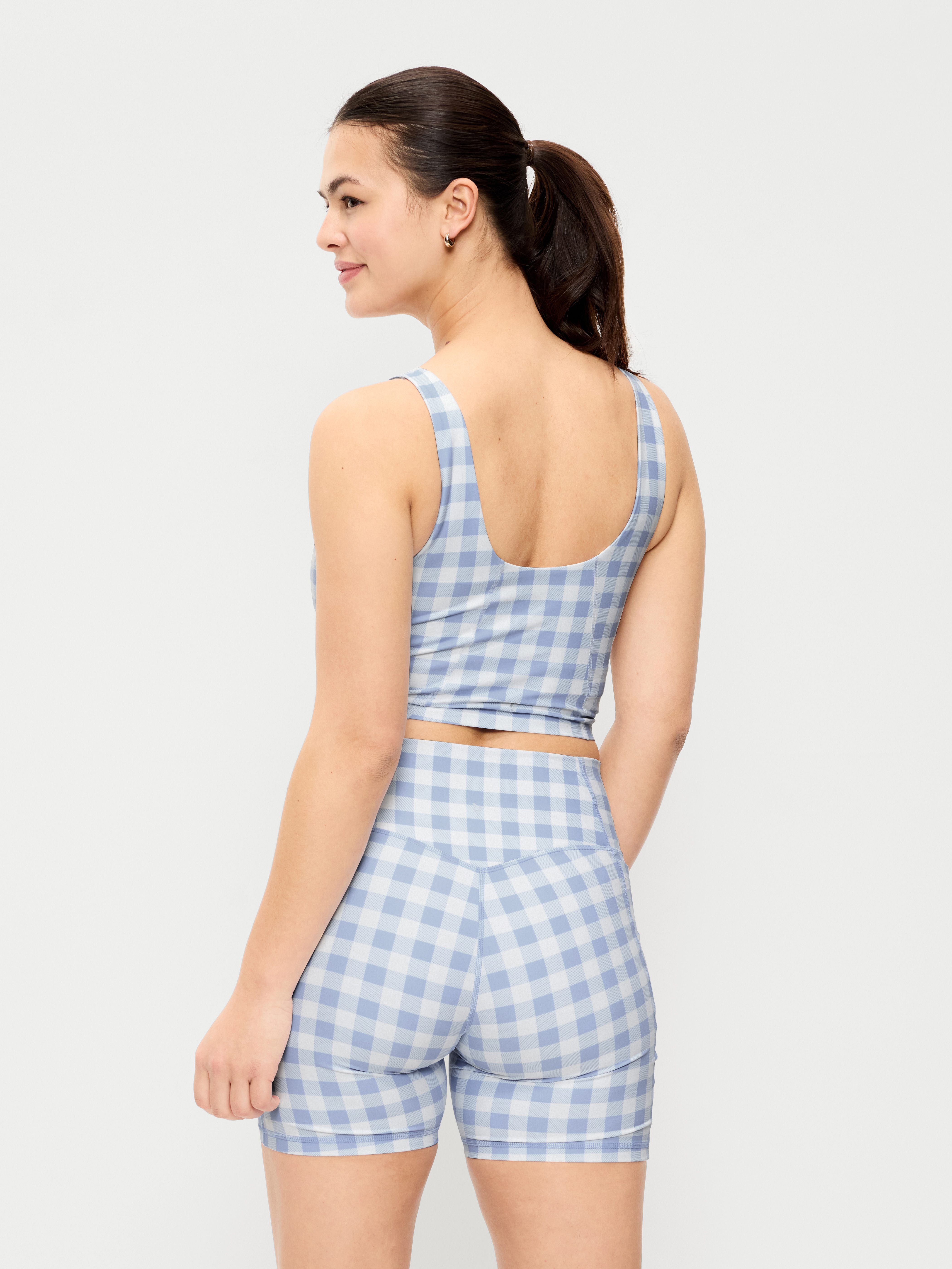 Light Support PowerSoft Longline Sports Bra - Blue Gingham - 6