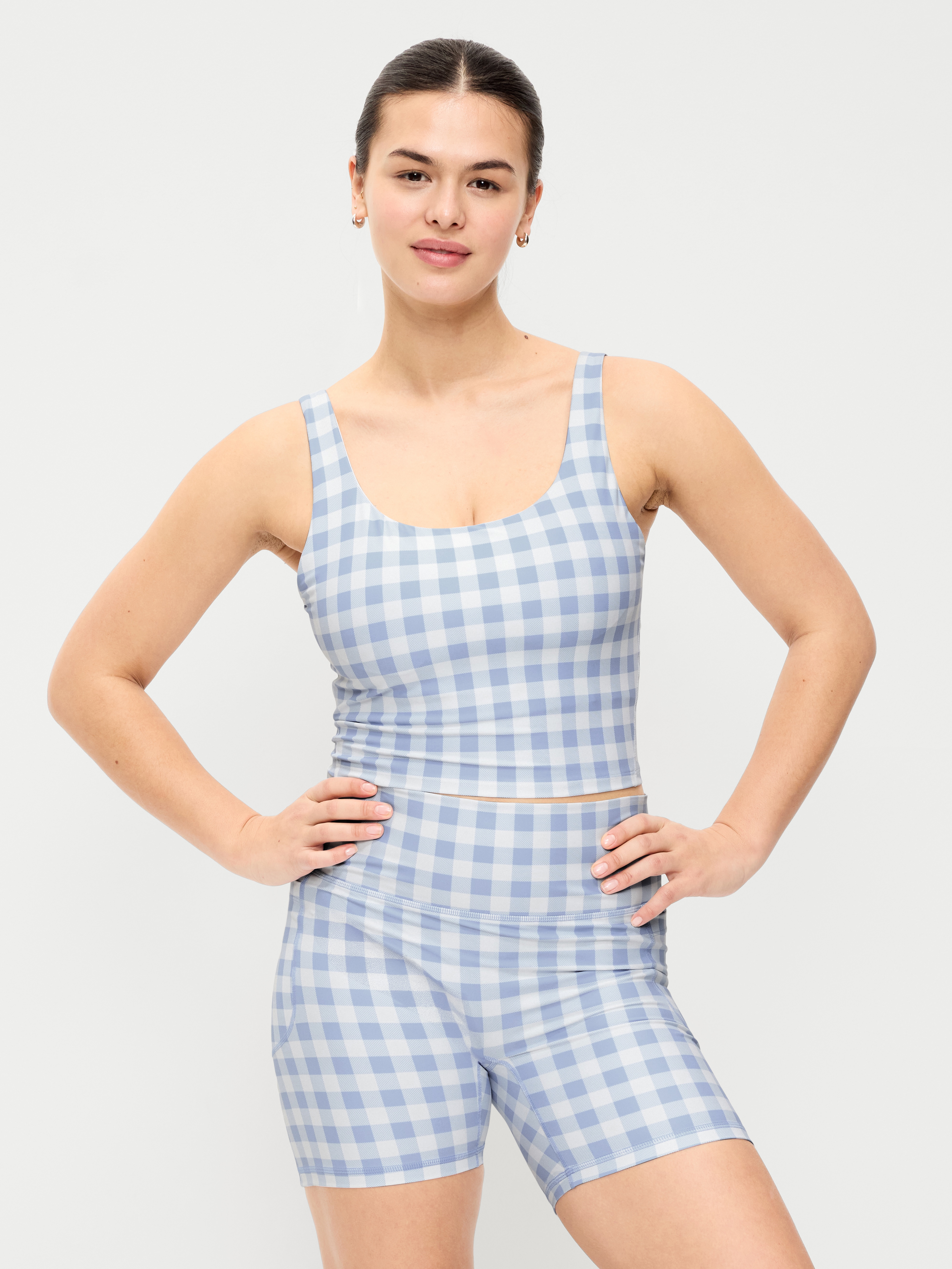 Light Support PowerSoft Longline Sports Bra - Blue Gingham - 5