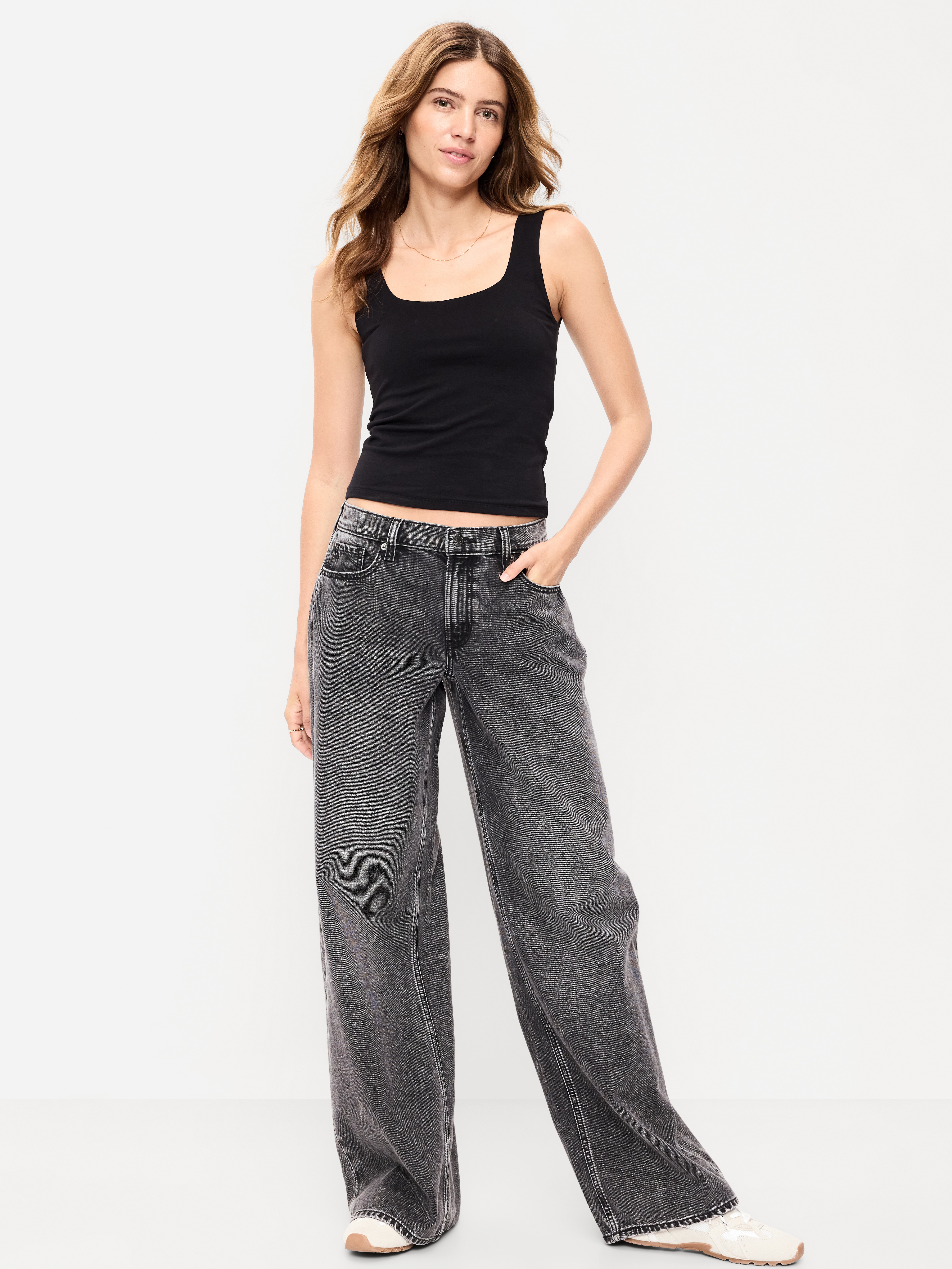 Low-Rise Baggy Wide-Leg Jeans - Pebble - 1