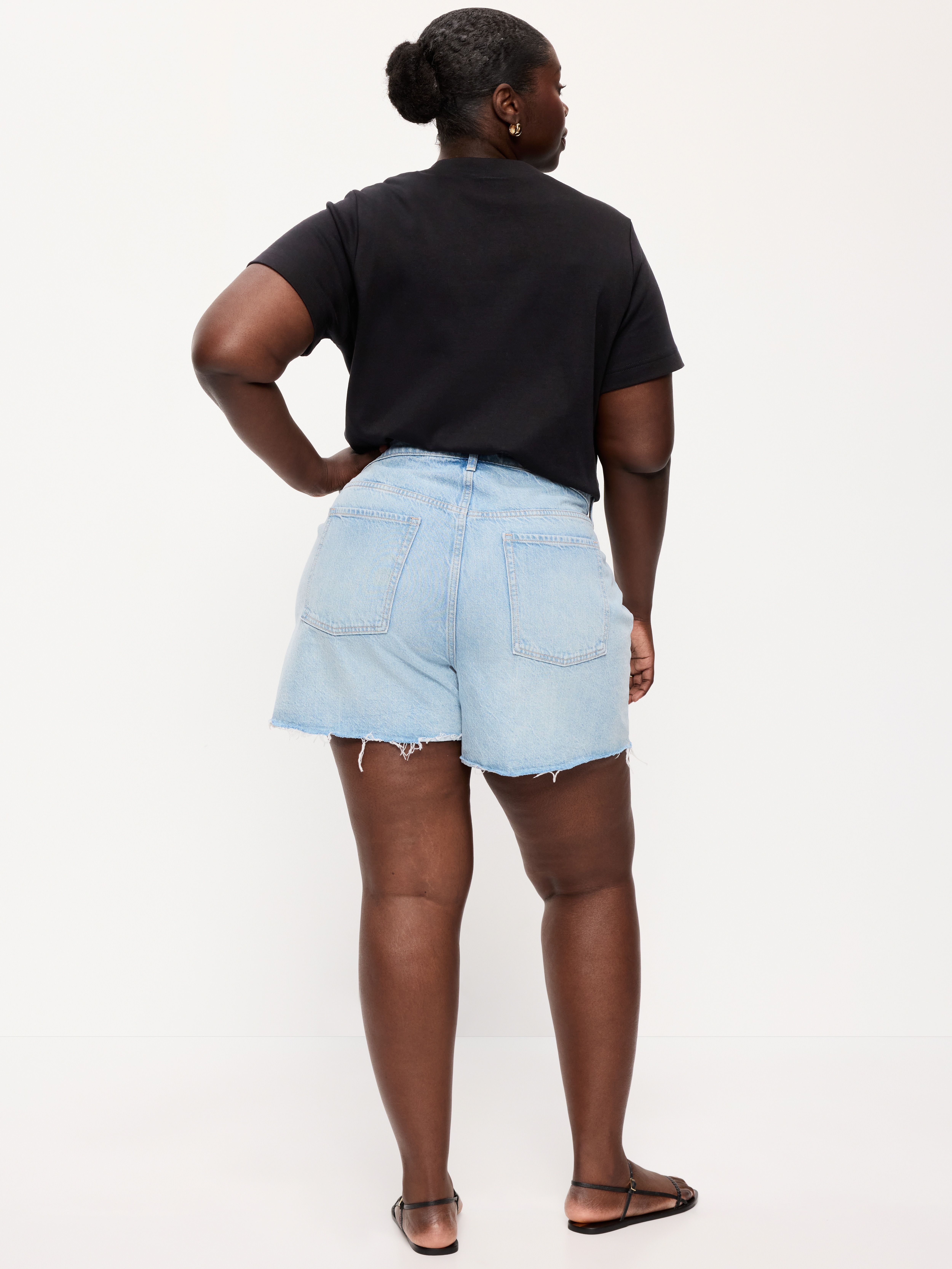Curvy High-Waisted Baggy Jean Cut-Off Shorts -- 5-inch inseam - Aeriell - 8