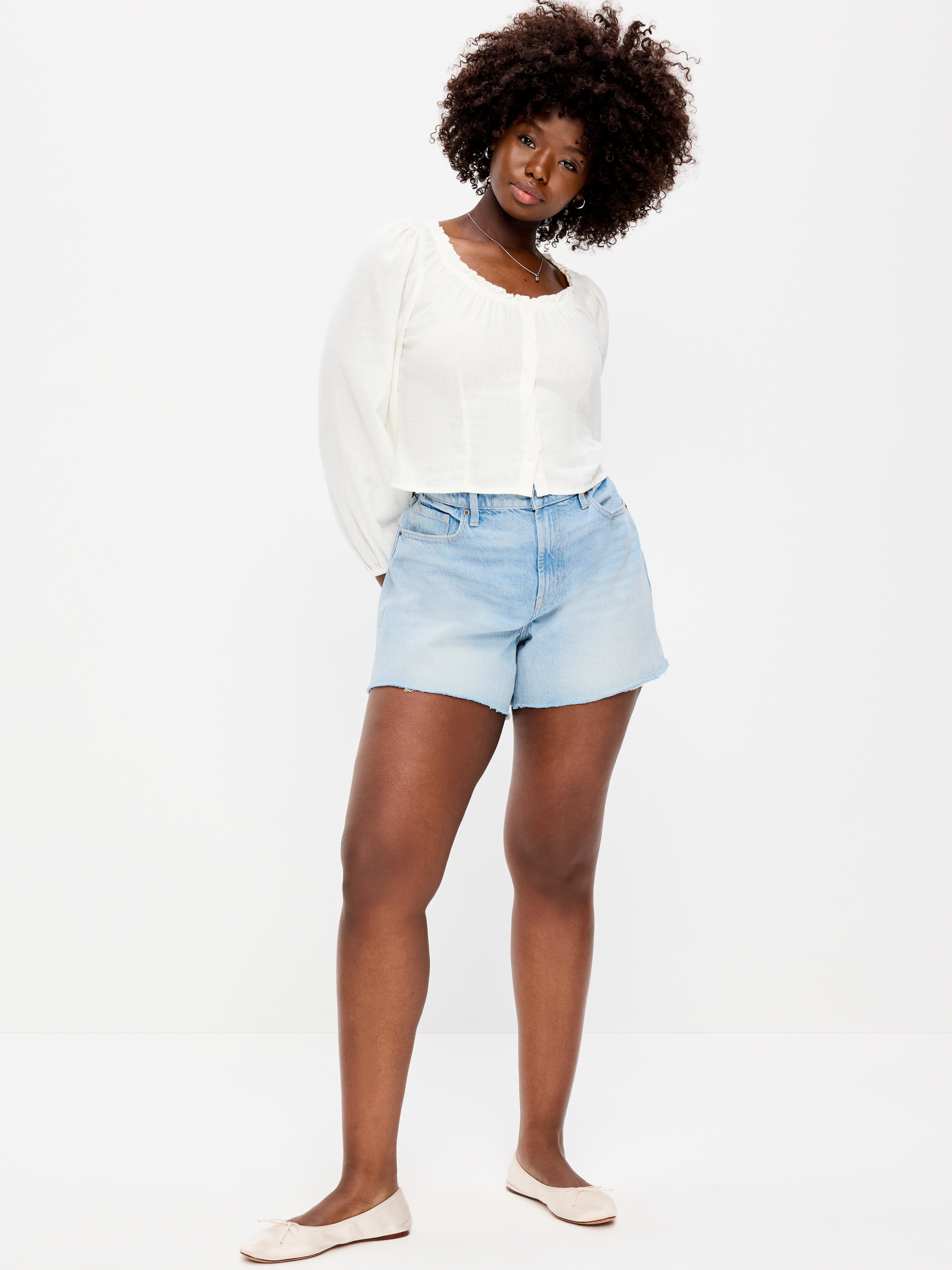 Curvy High-Waisted Baggy Jean Cut-Off Shorts -- 5-inch inseam - Aeriell - 6