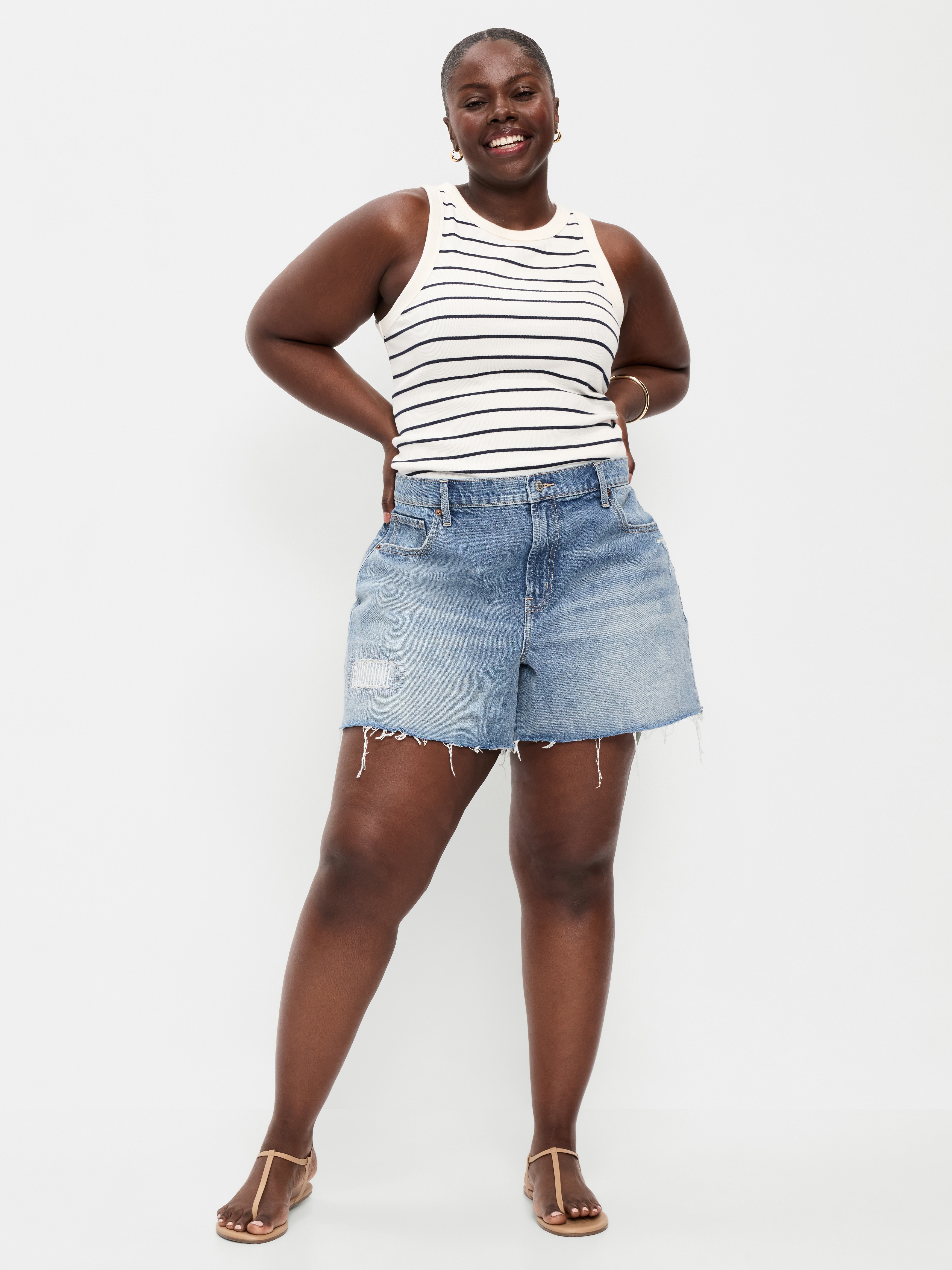 Curvy High-Waisted Baggy Jean Cut-Off Shorts -- 5-inch inseam - Riley Repair - 6