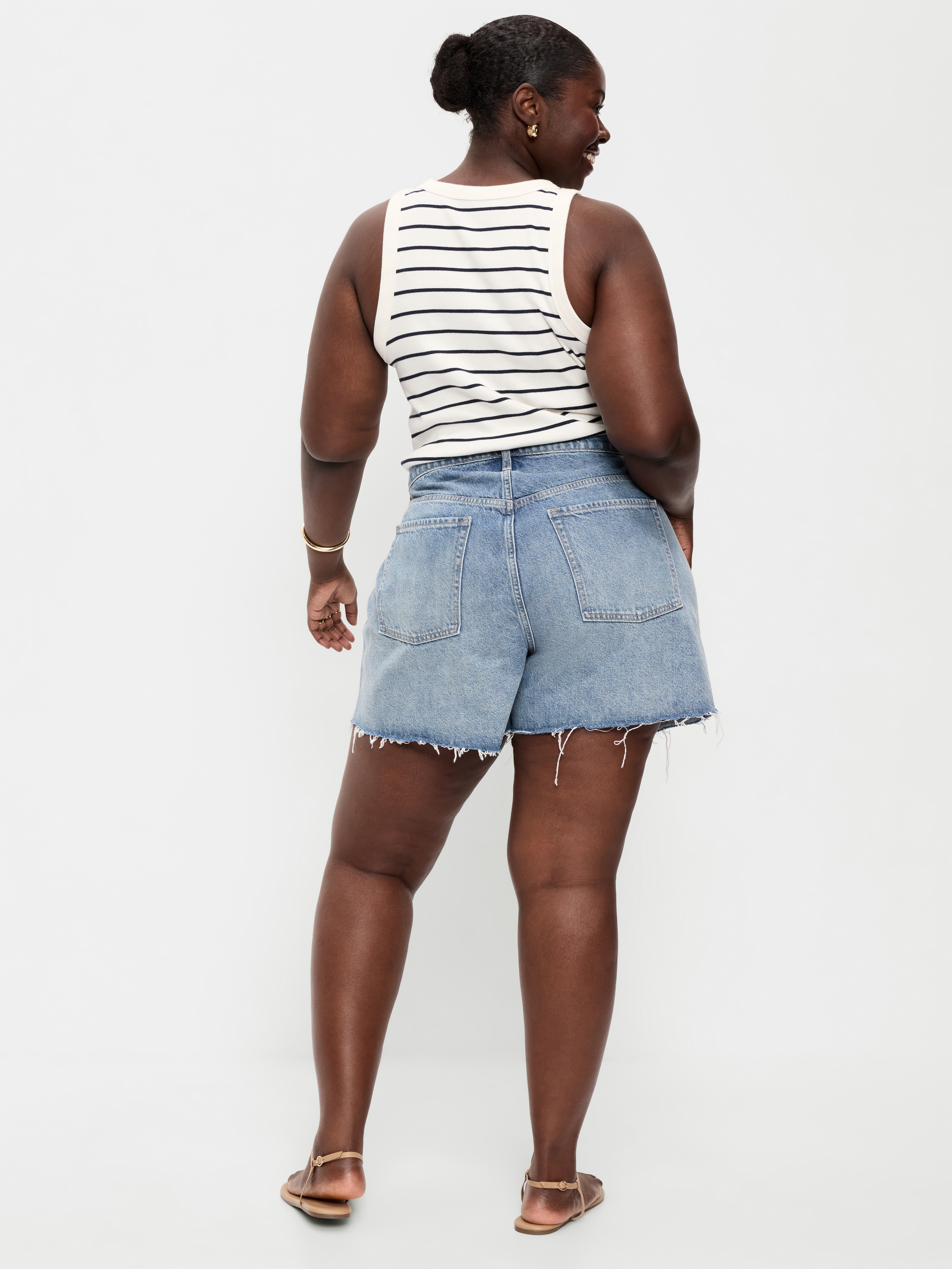 Curvy High-Waisted Baggy Jean Cut-Off Shorts -- 5-inch inseam - Riley Repair - 7