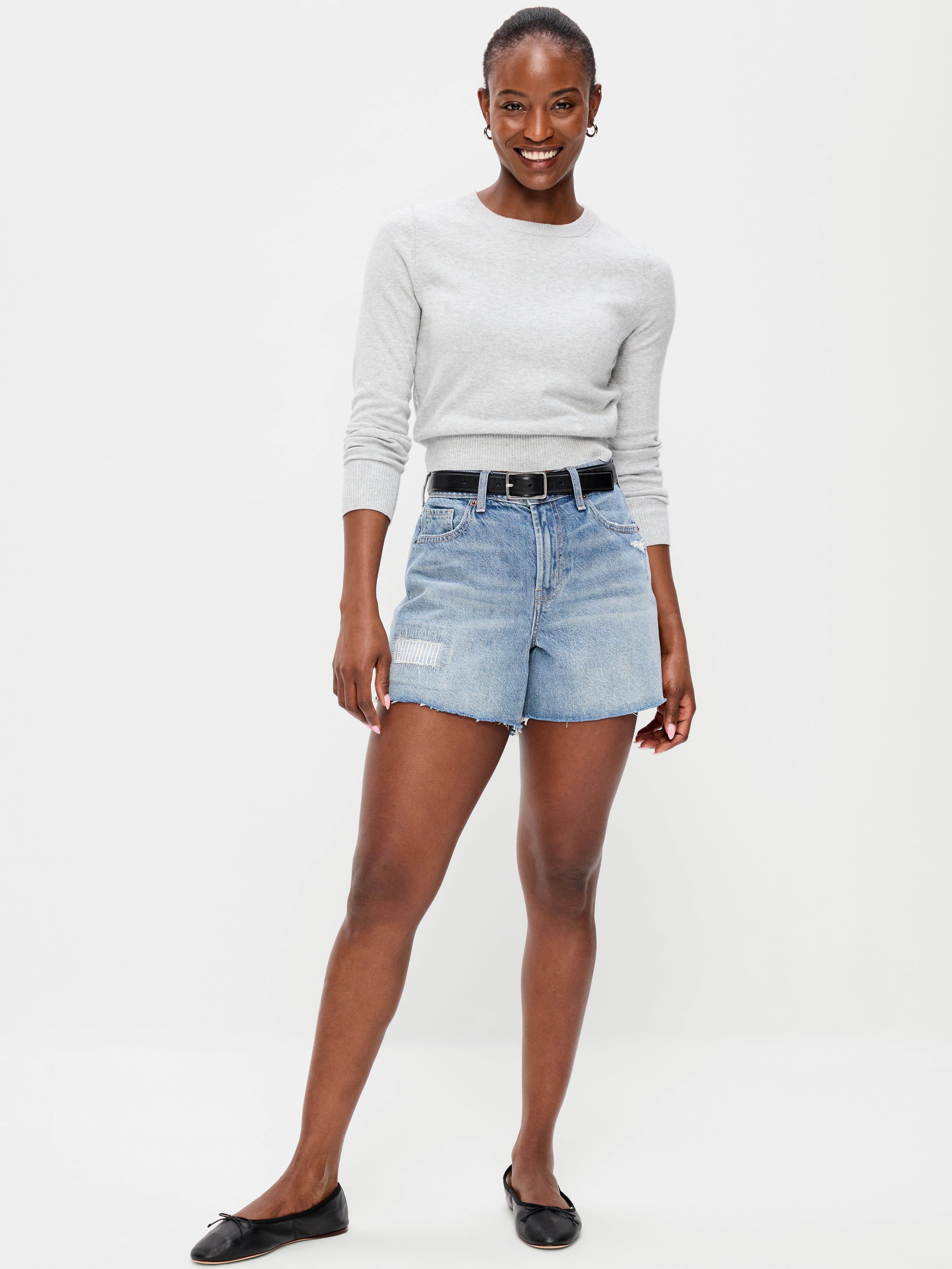 Curvy High-Waisted Baggy Jean Cut-Off Shorts -- 5-inch inseam - Riley Repair - 1