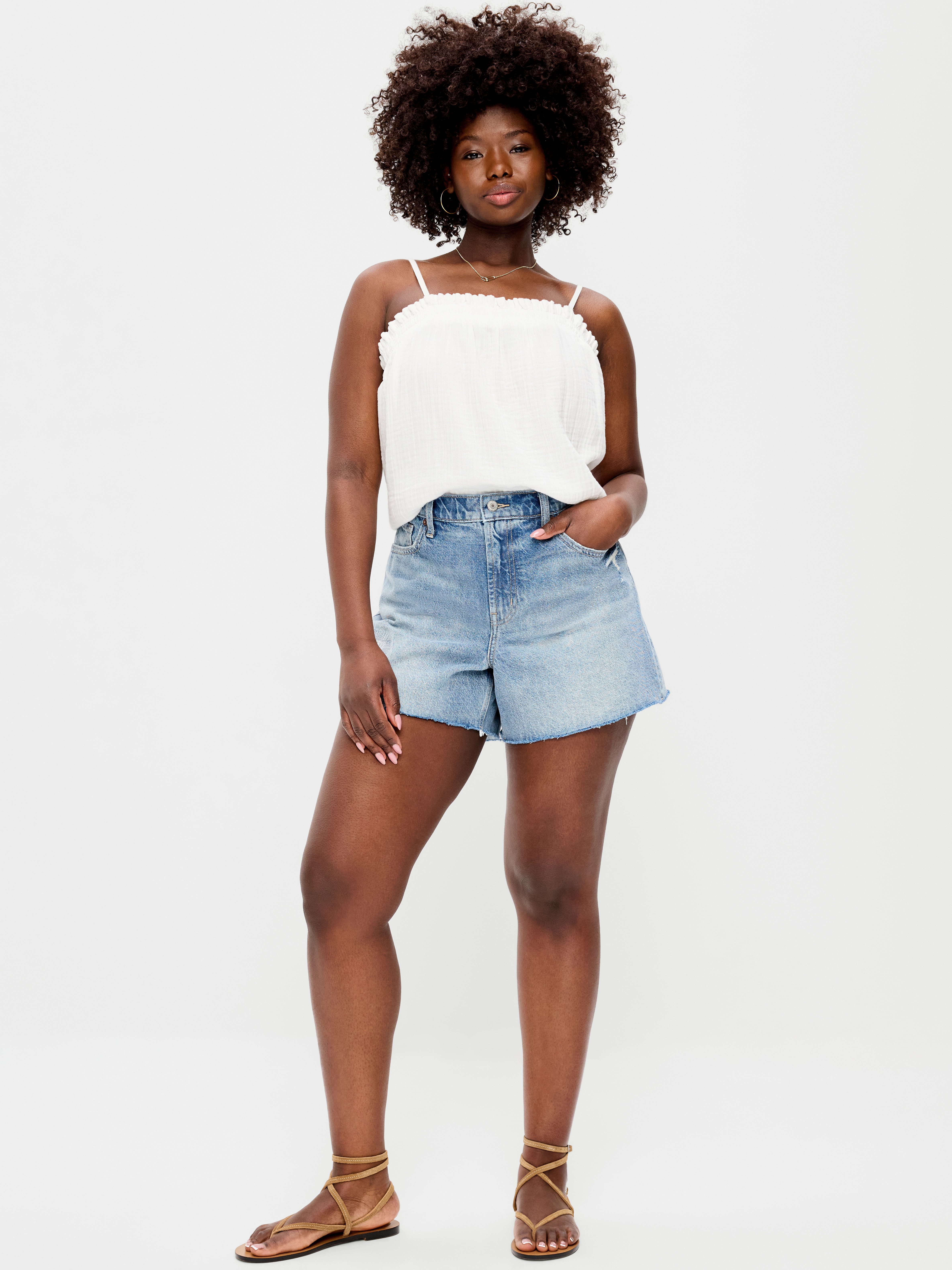Curvy High-Waisted Baggy Jean Cut-Off Shorts -- 5-inch inseam - Riley Repair - 4