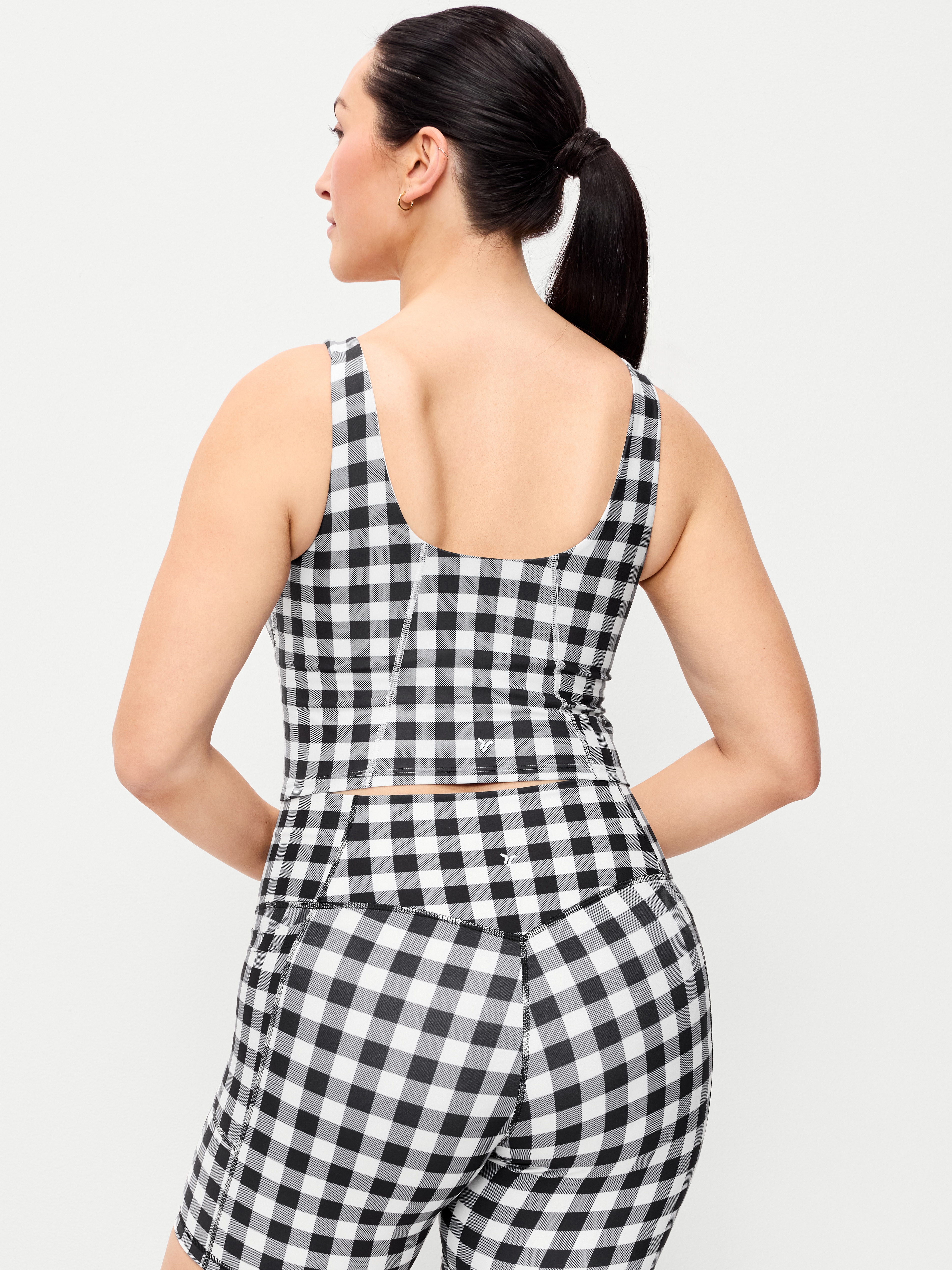 Light Support PowerSoft Longline Sports Bra - Black/White Gingham - 4