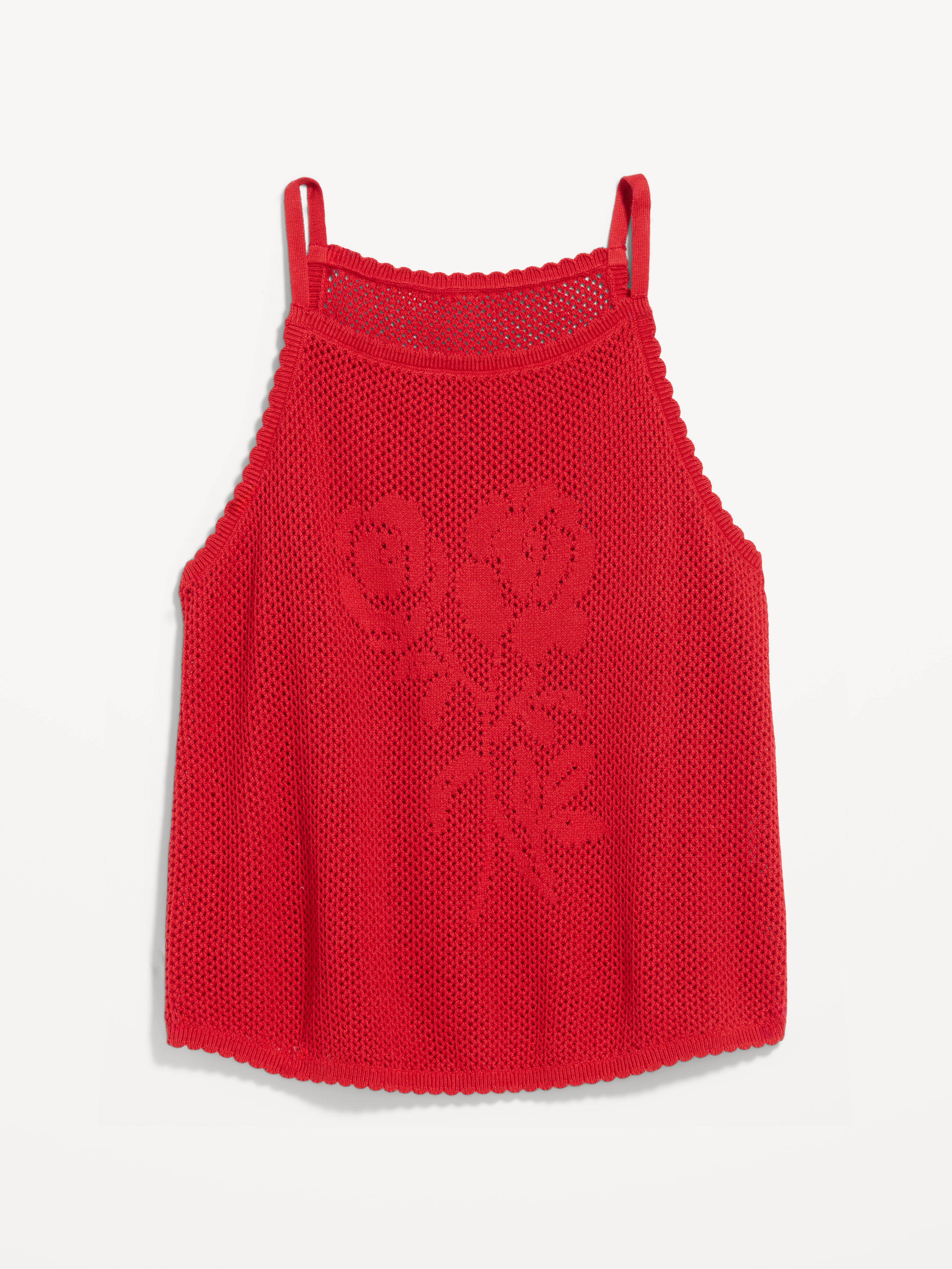 Seaside Cotton Open-Weave Apron Tank Top - Red Buttons - 4