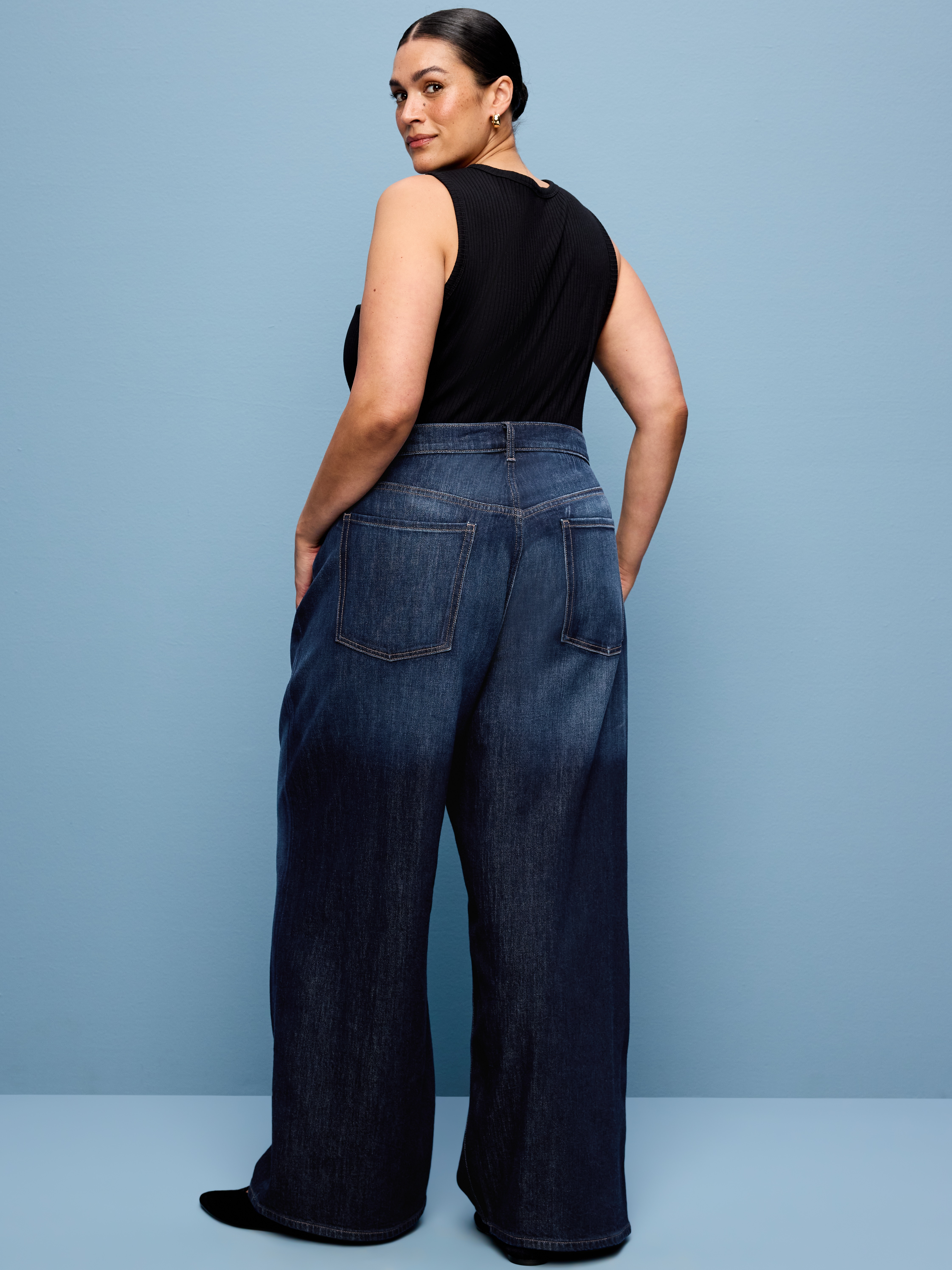 High-Waisted Baggy Wide-Leg Stretch Jeans - Aubrieta - 8