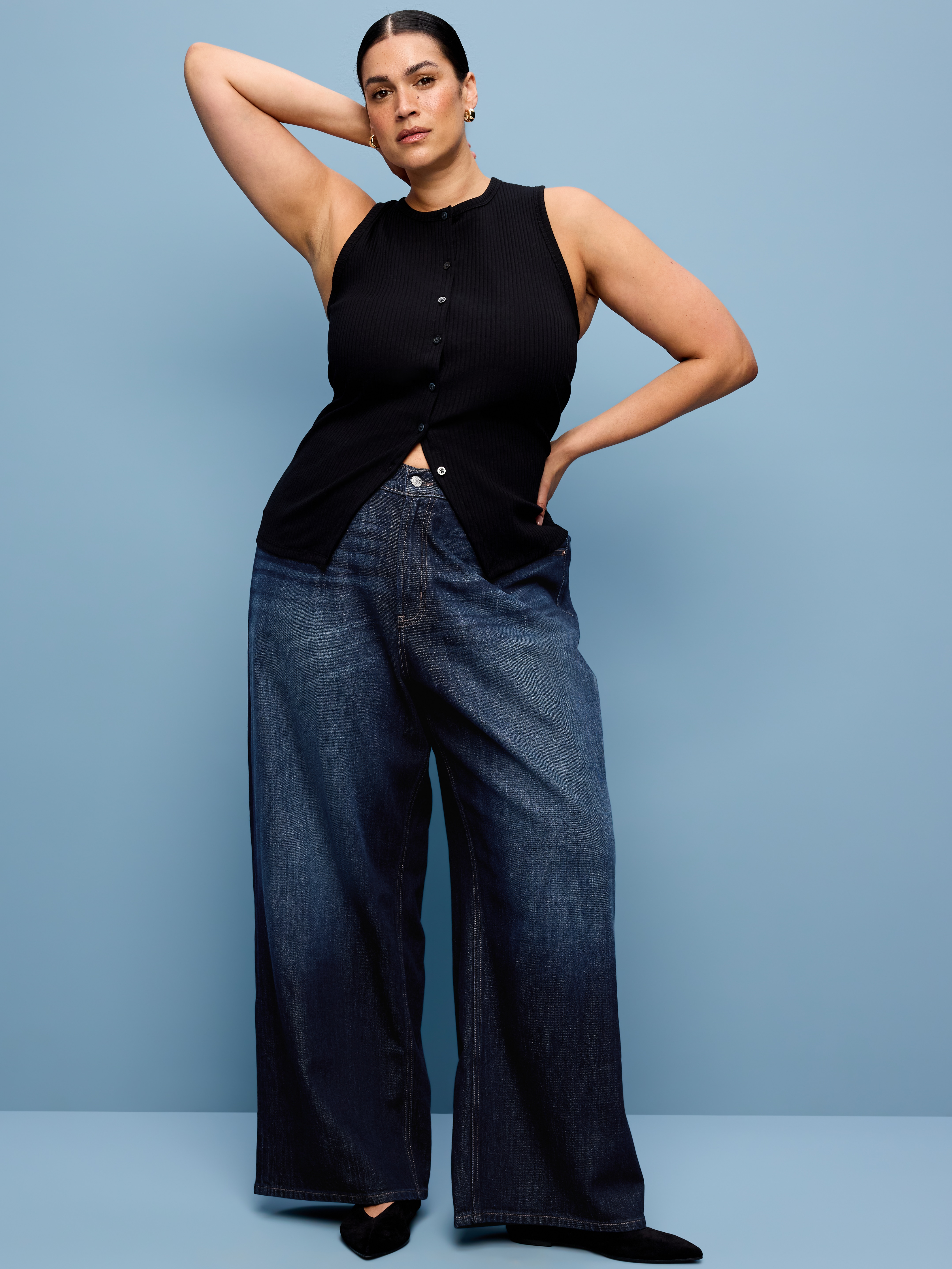 High-Waisted Baggy Wide-Leg Stretch Jeans - Aubrieta - 7