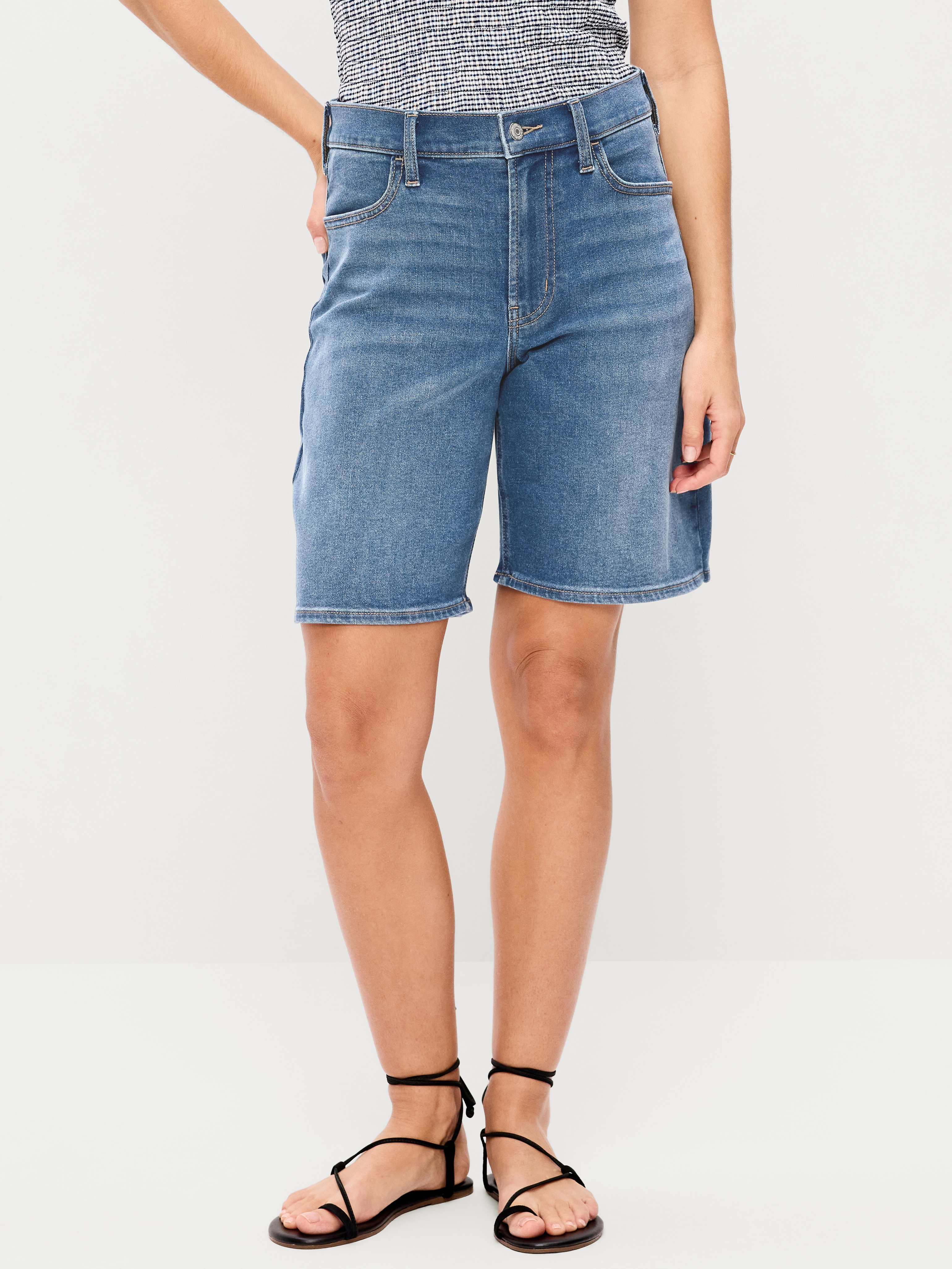 High-Waisted Wow Bermuda Jean Shorts -- 9-inch inseam - New Moon - 2
