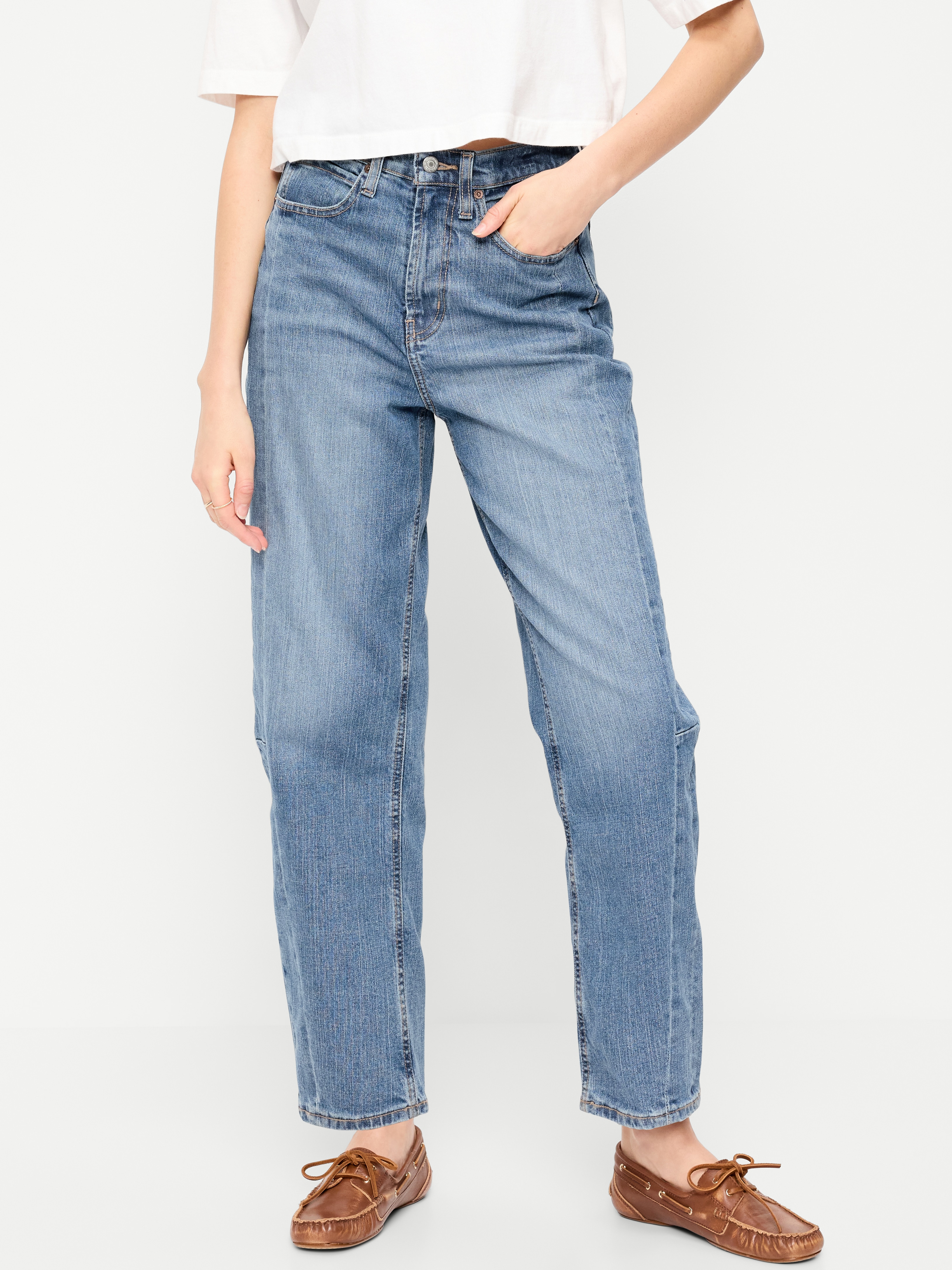 High-Waisted Baggy Barrel Ankle Jeans - Baby Blue - 2
