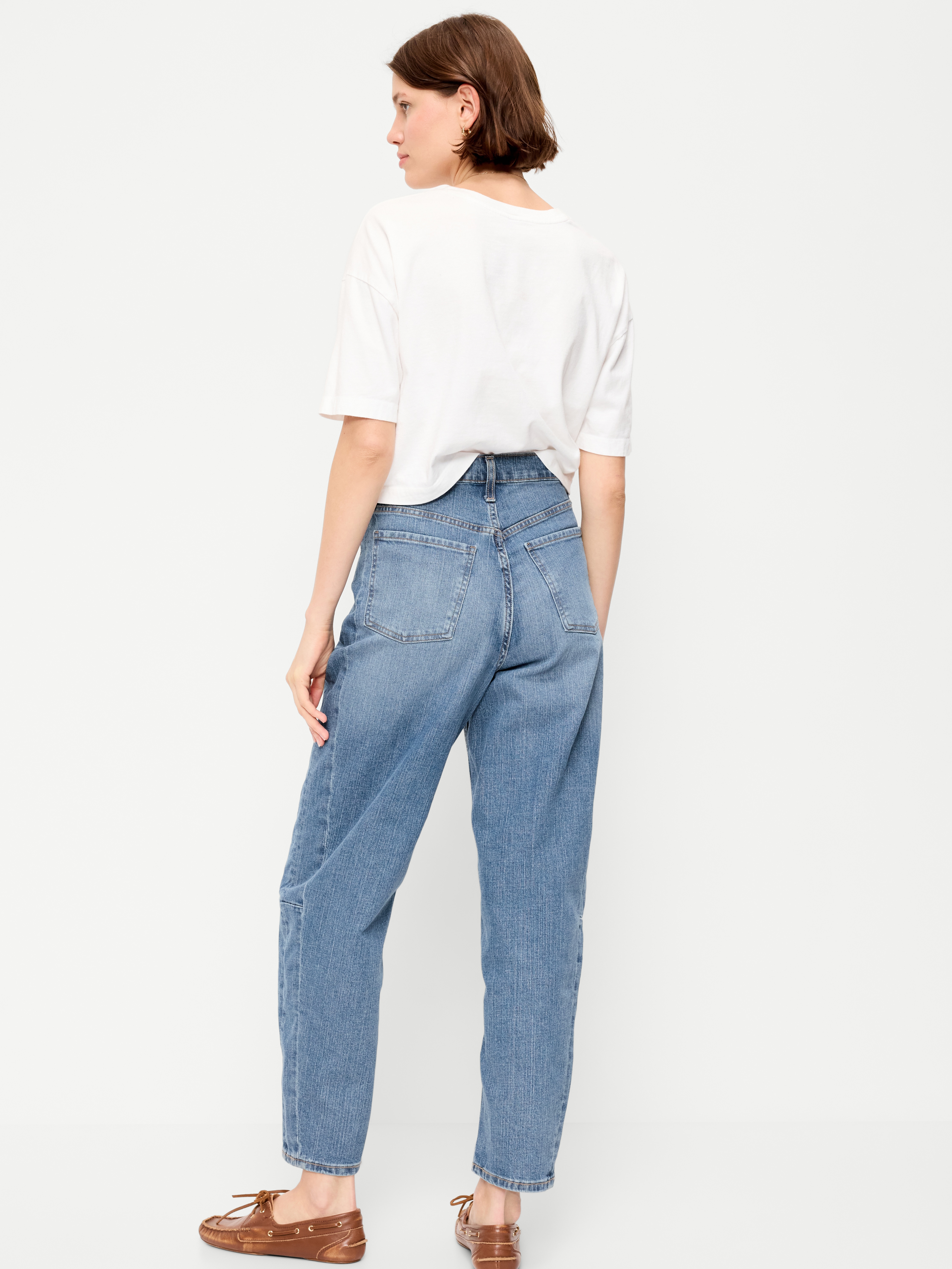 High-Waisted Baggy Barrel Ankle Jeans - Baby Blue - 3