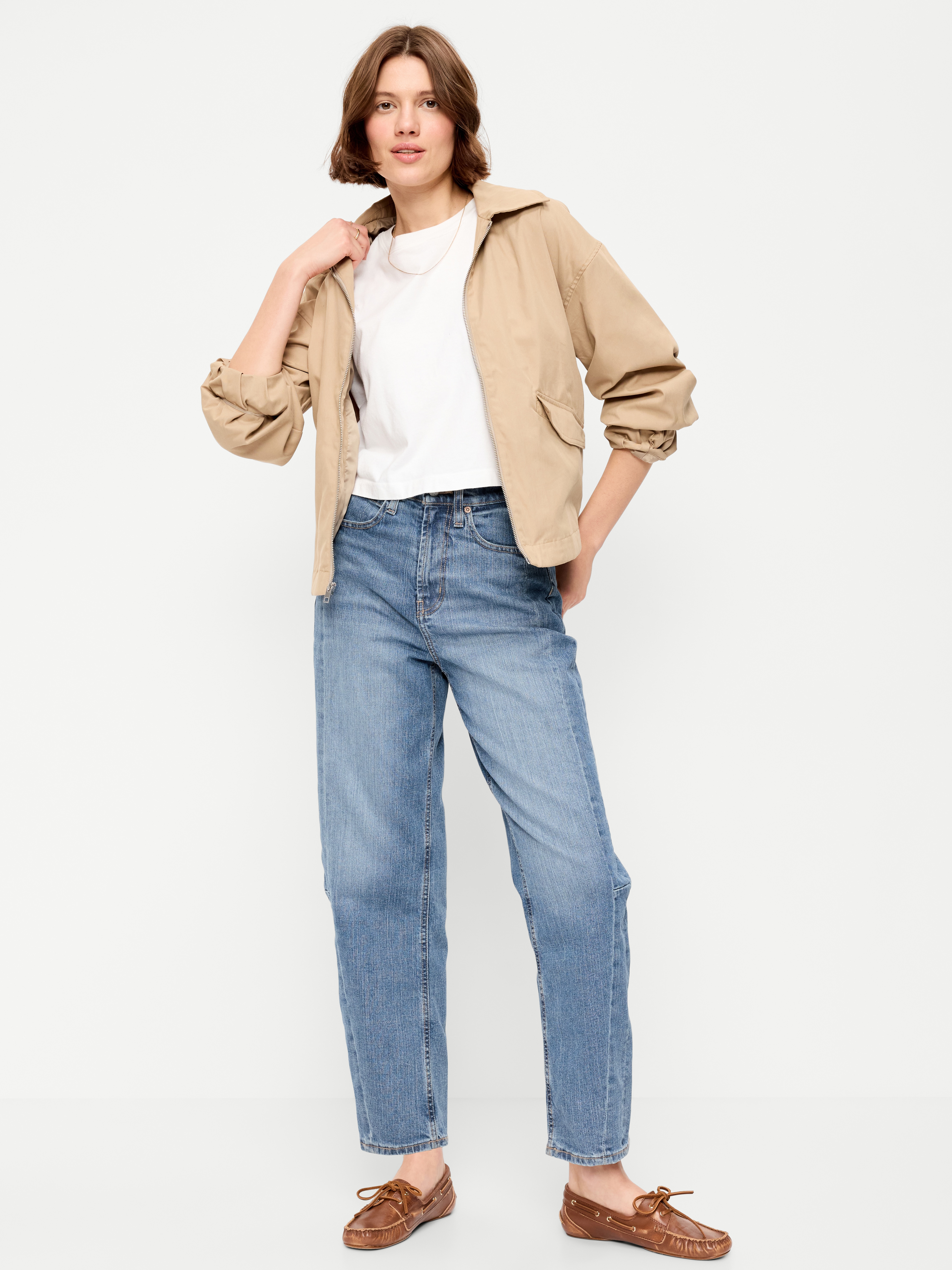 High-Waisted Baggy Barrel Ankle Jeans - Baby Blue - 1