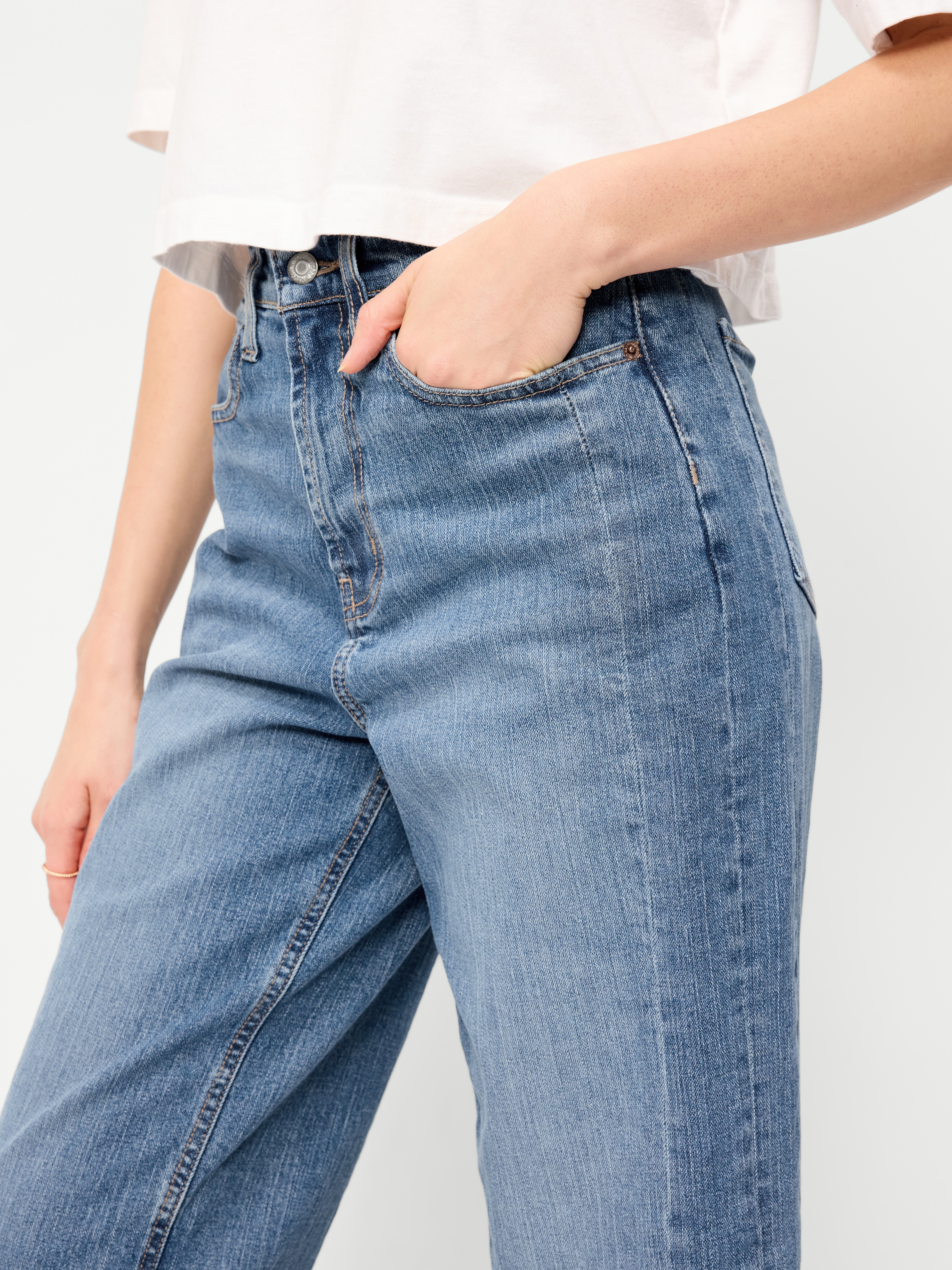 High-Waisted Baggy Barrel Ankle Jeans - Baby Blue - 4