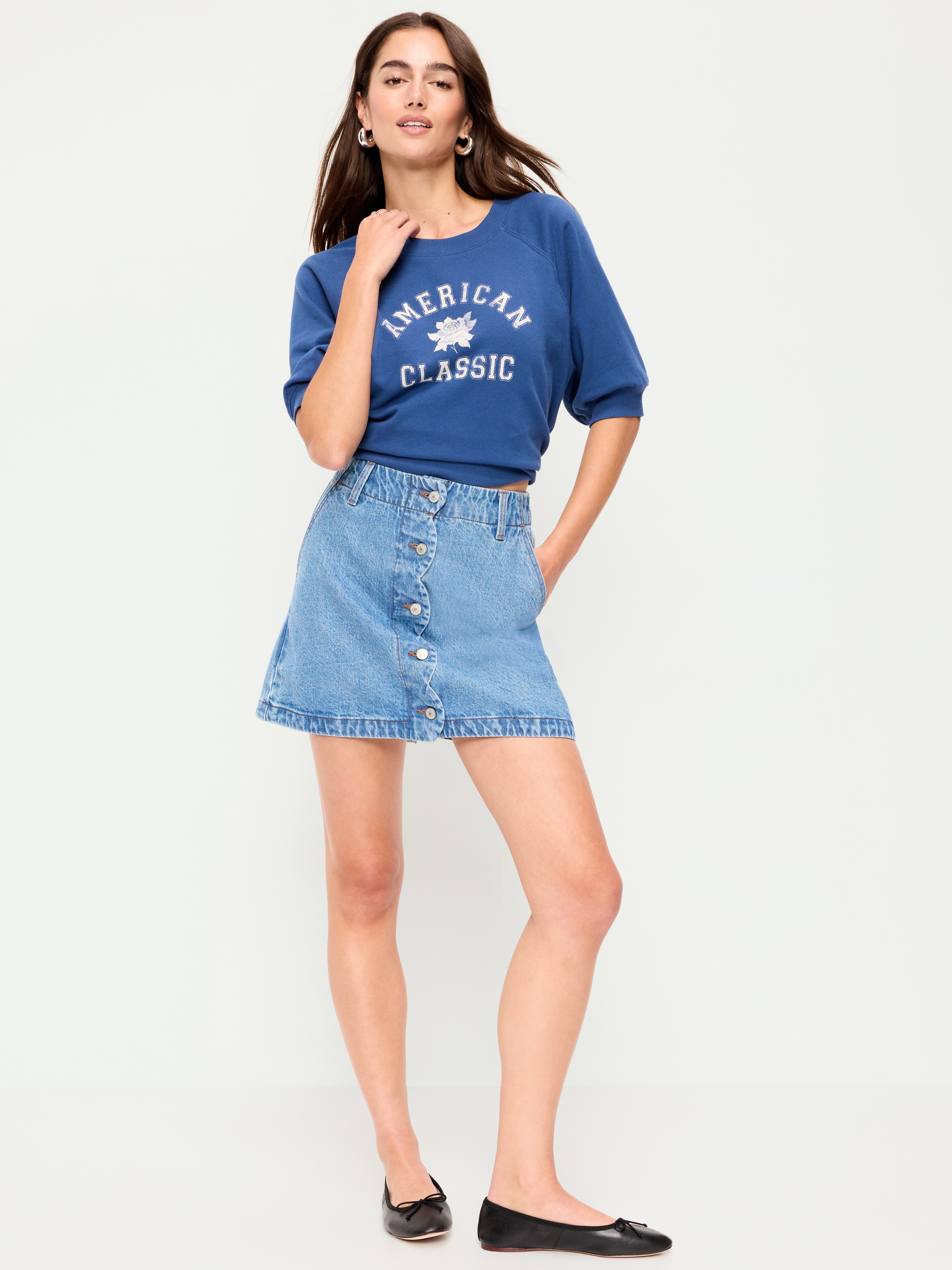 Scalloped-Edge Button-Down Mini Skirt - Milo - 1