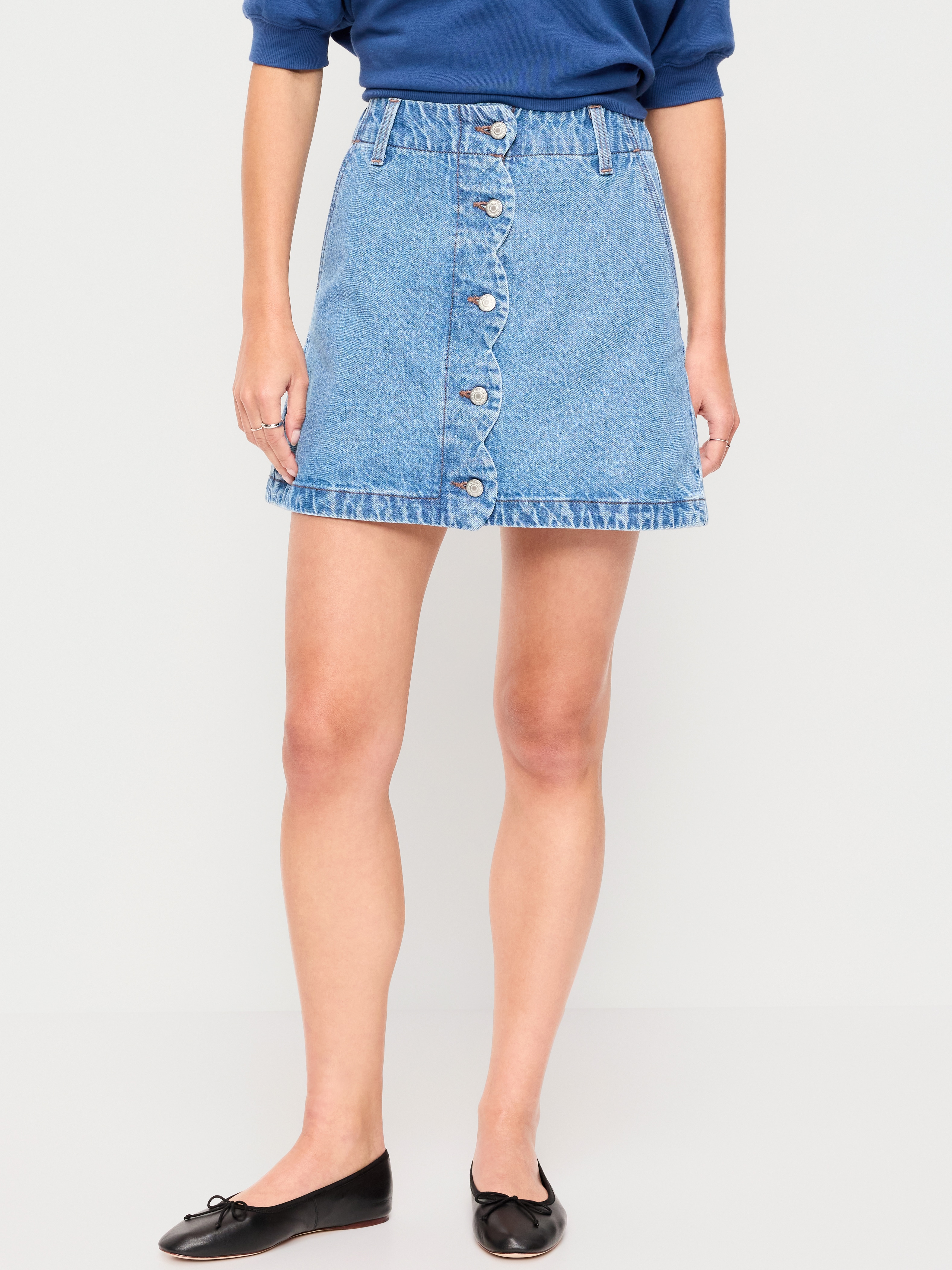 Scalloped-Edge Button-Down Mini Skirt - Milo - 2