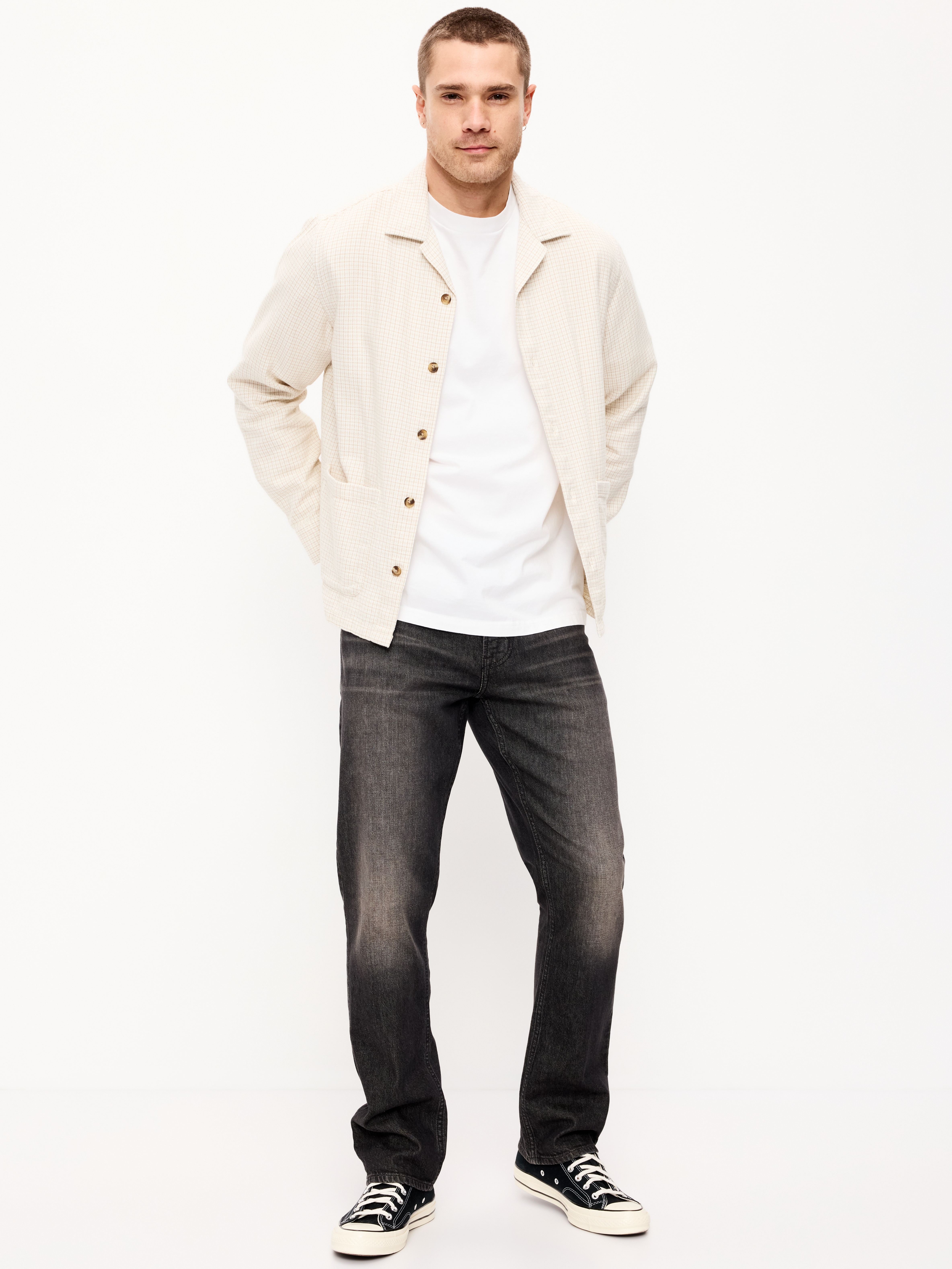 Straight Built-In Flex Jeans - Washed Black - 1