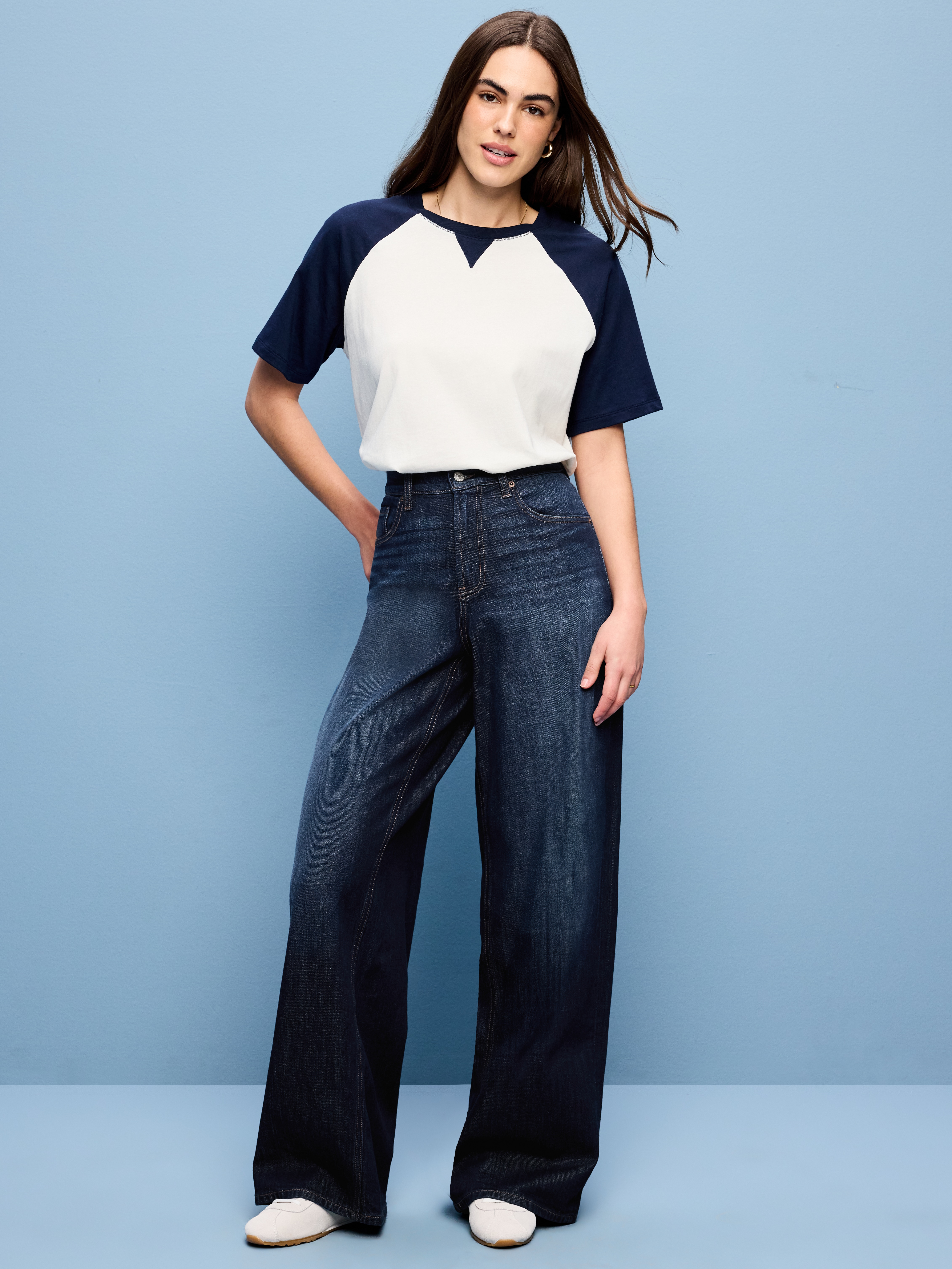 High-Waisted Baggy Wide-Leg Stretch Jeans - Aubrieta - 1