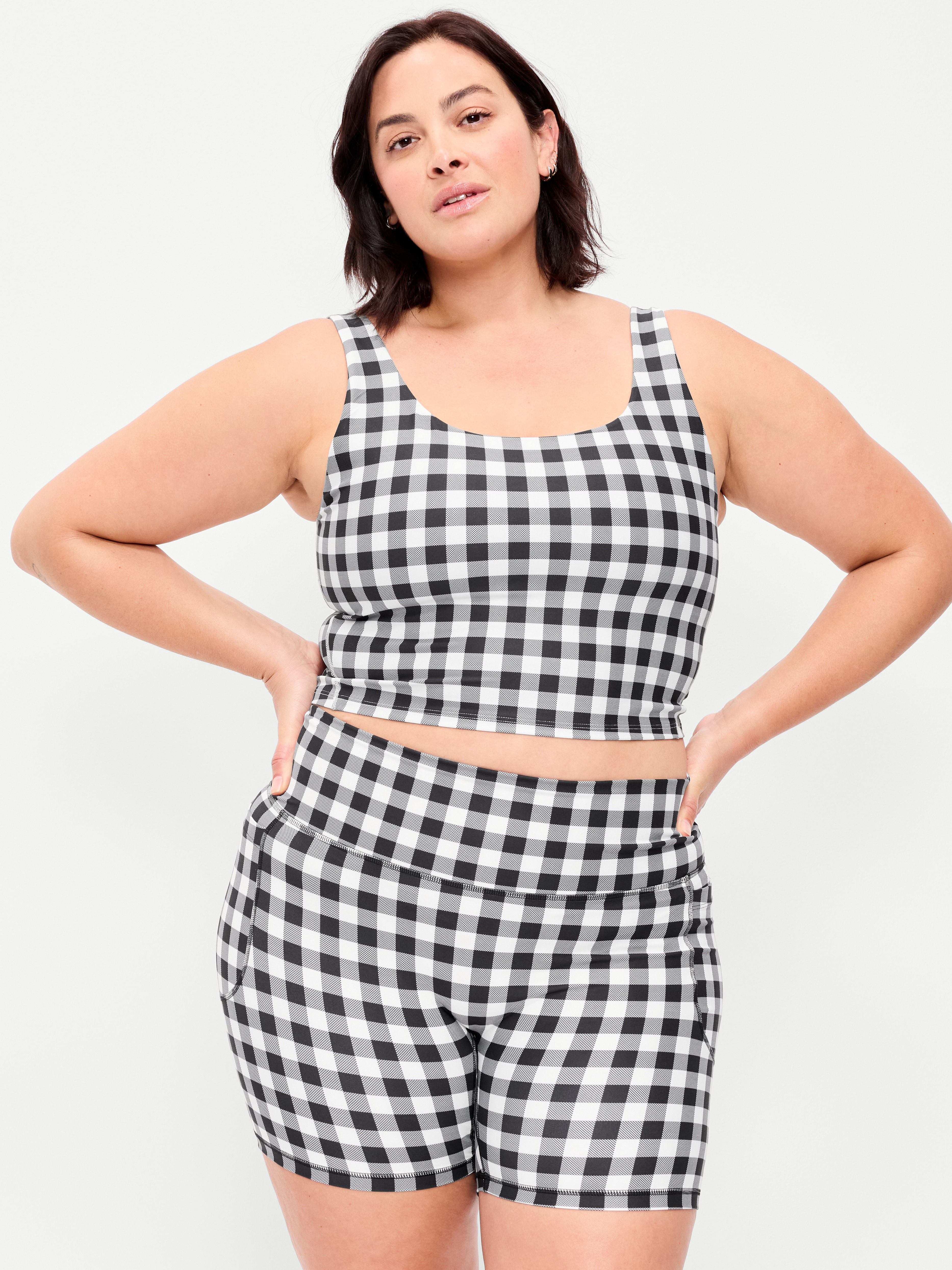 Light Support PowerSoft Longline Sports Bra - Black/White Gingham - 5