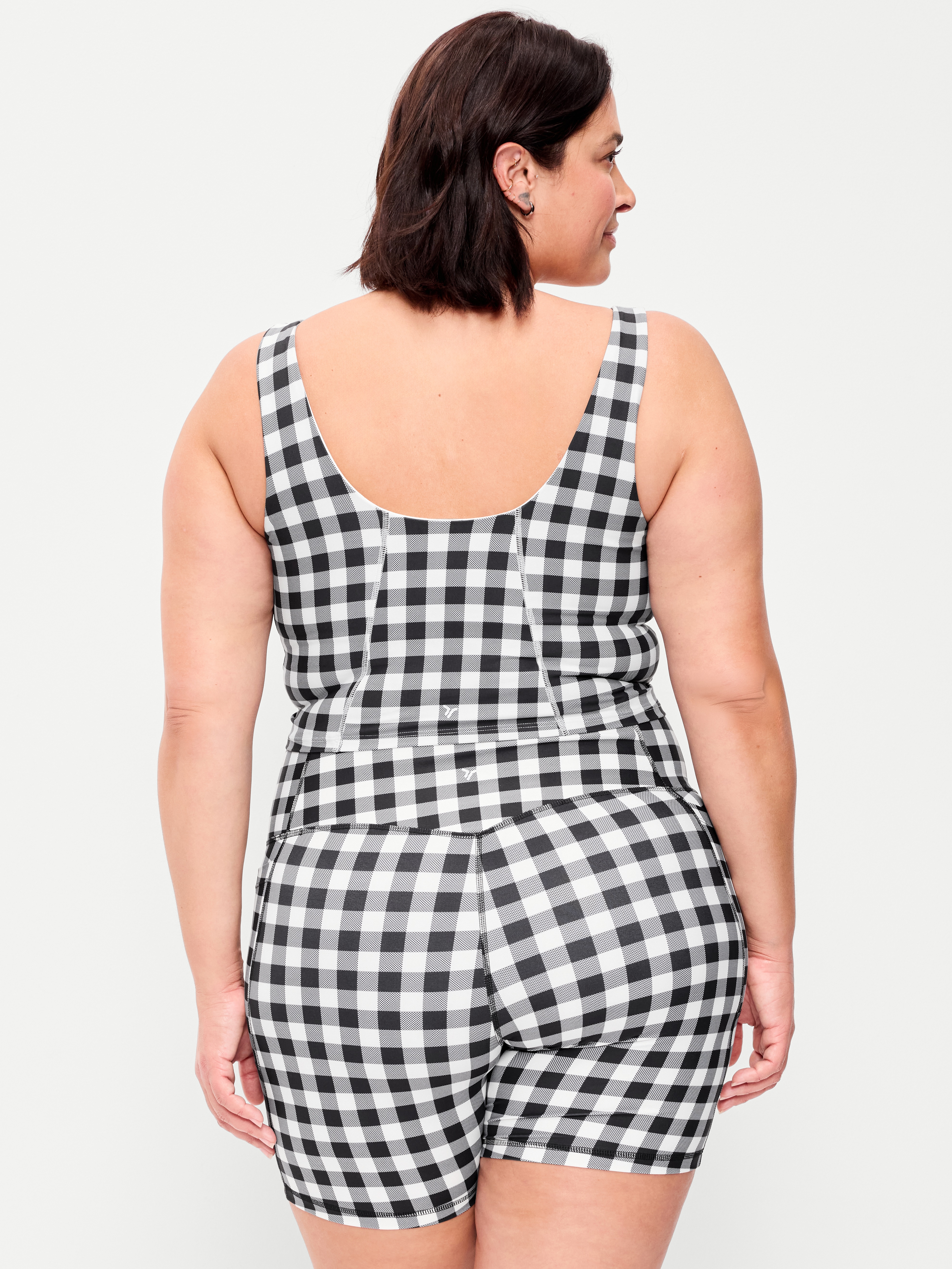 Light Support PowerSoft Longline Sports Bra - Black/White Gingham - 6