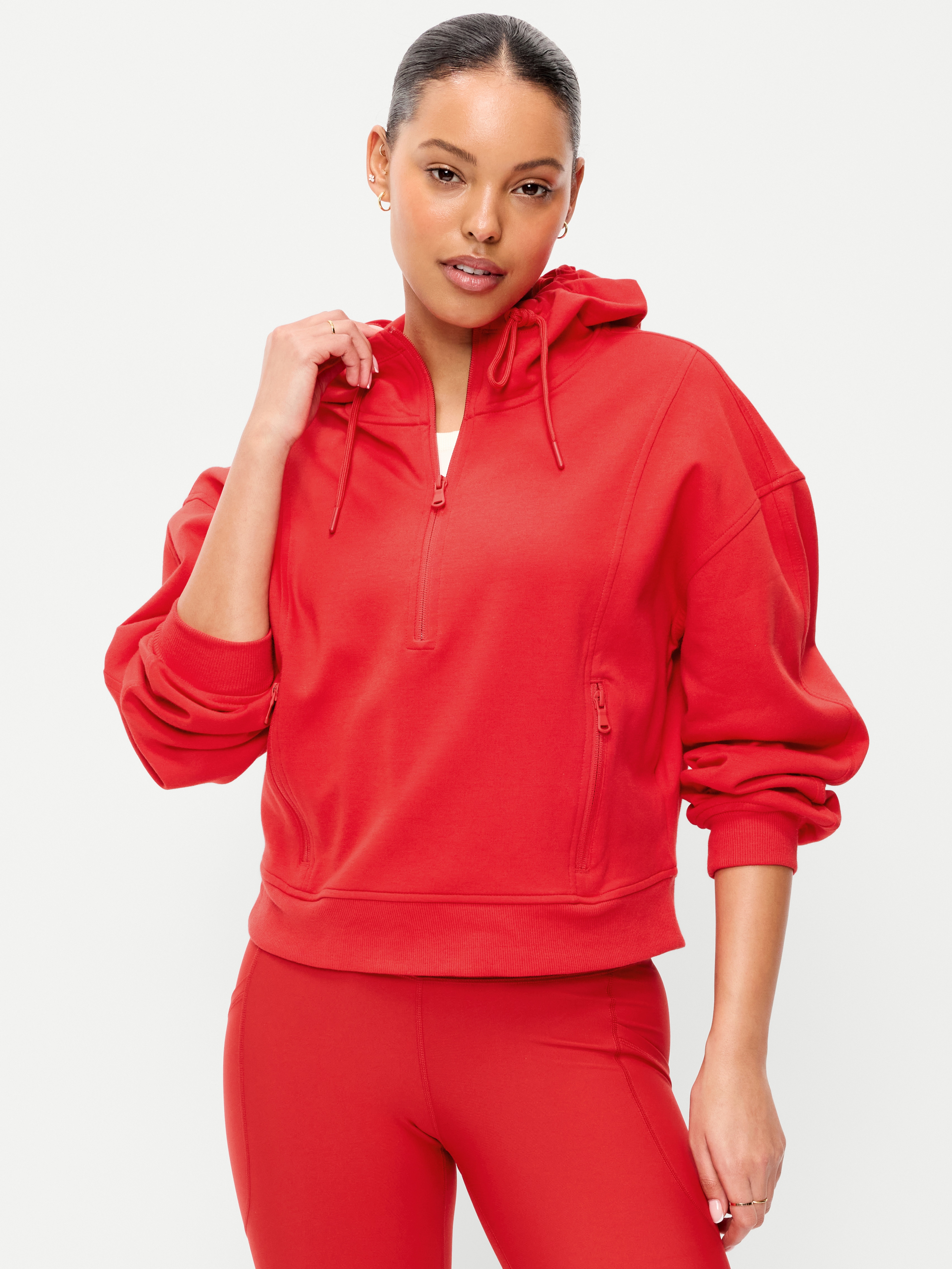 Dynamic Fleece Half-Zip Hoodie Sweatshirt - Bold Red - 1