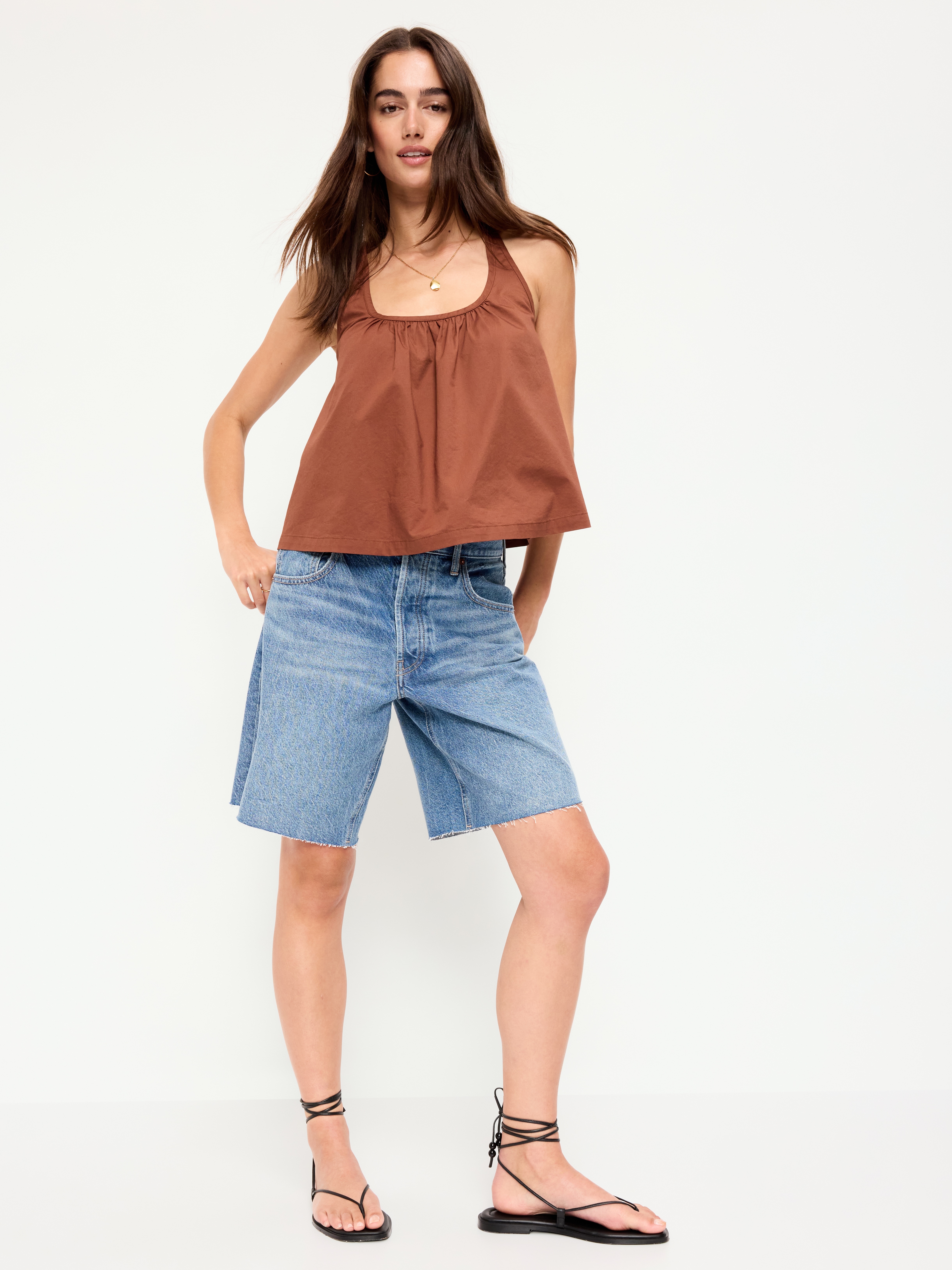 Mid-Rise Baggy Jean Cut-Off Shorts -- 9-inch inseam - Vivien - 7