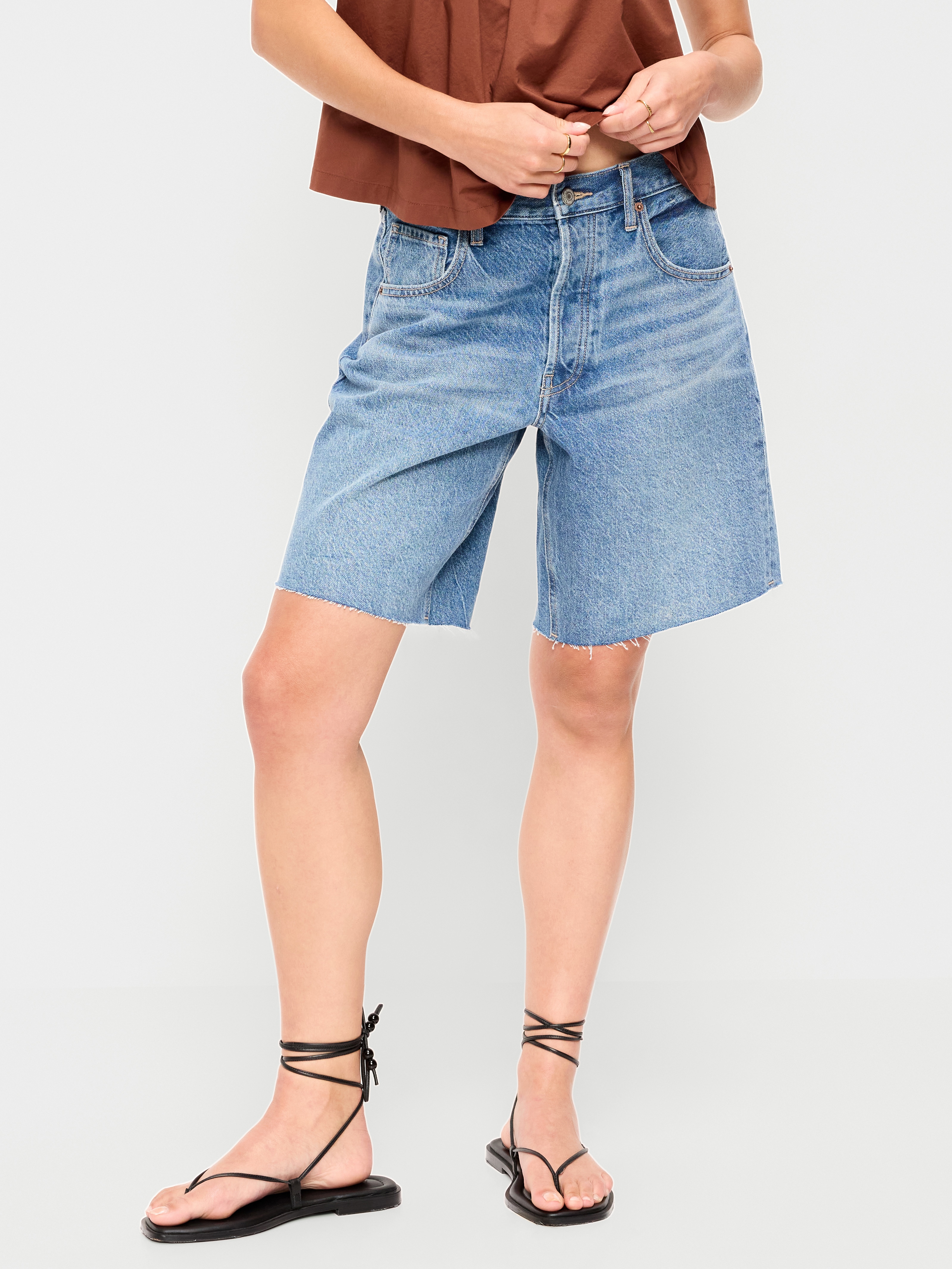 Mid-Rise Baggy Jean Cut-Off Shorts -- 9-inch inseam - Vivien - 2