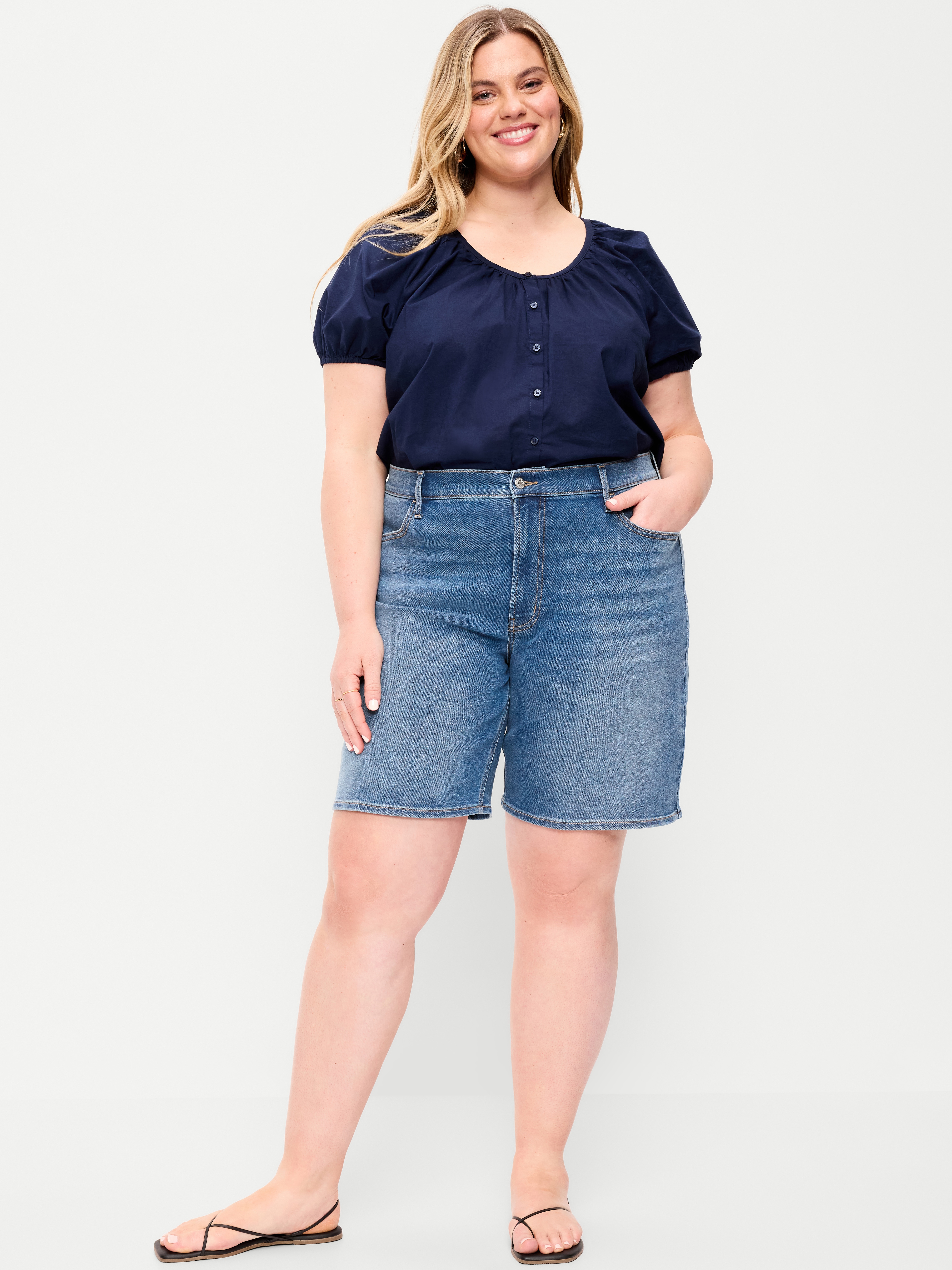 High-Waisted Wow Bermuda Jean Shorts -- 9-inch inseam - New Moon - 6