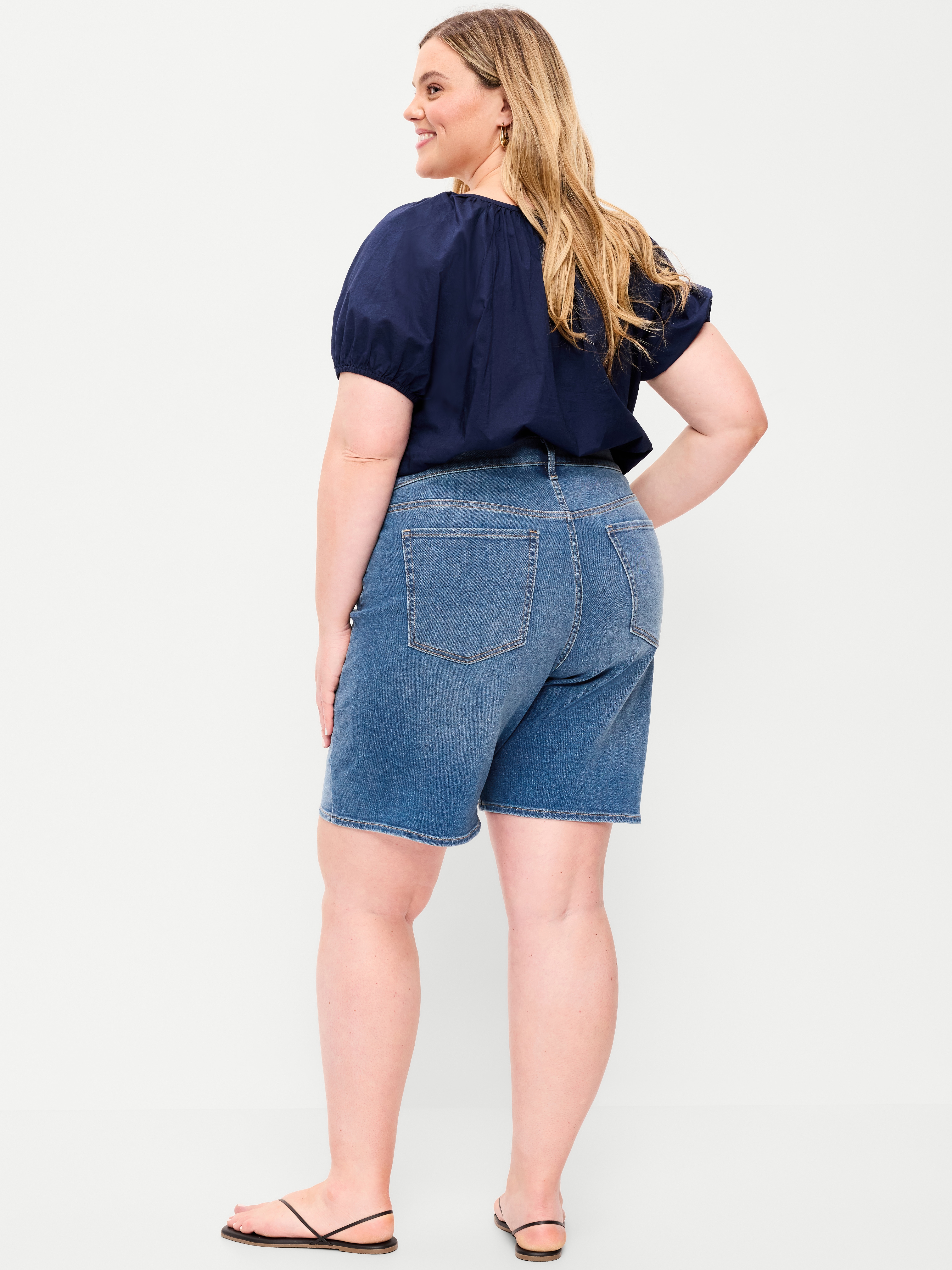 High-Waisted Wow Bermuda Jean Shorts -- 9-inch inseam - New Moon - 7