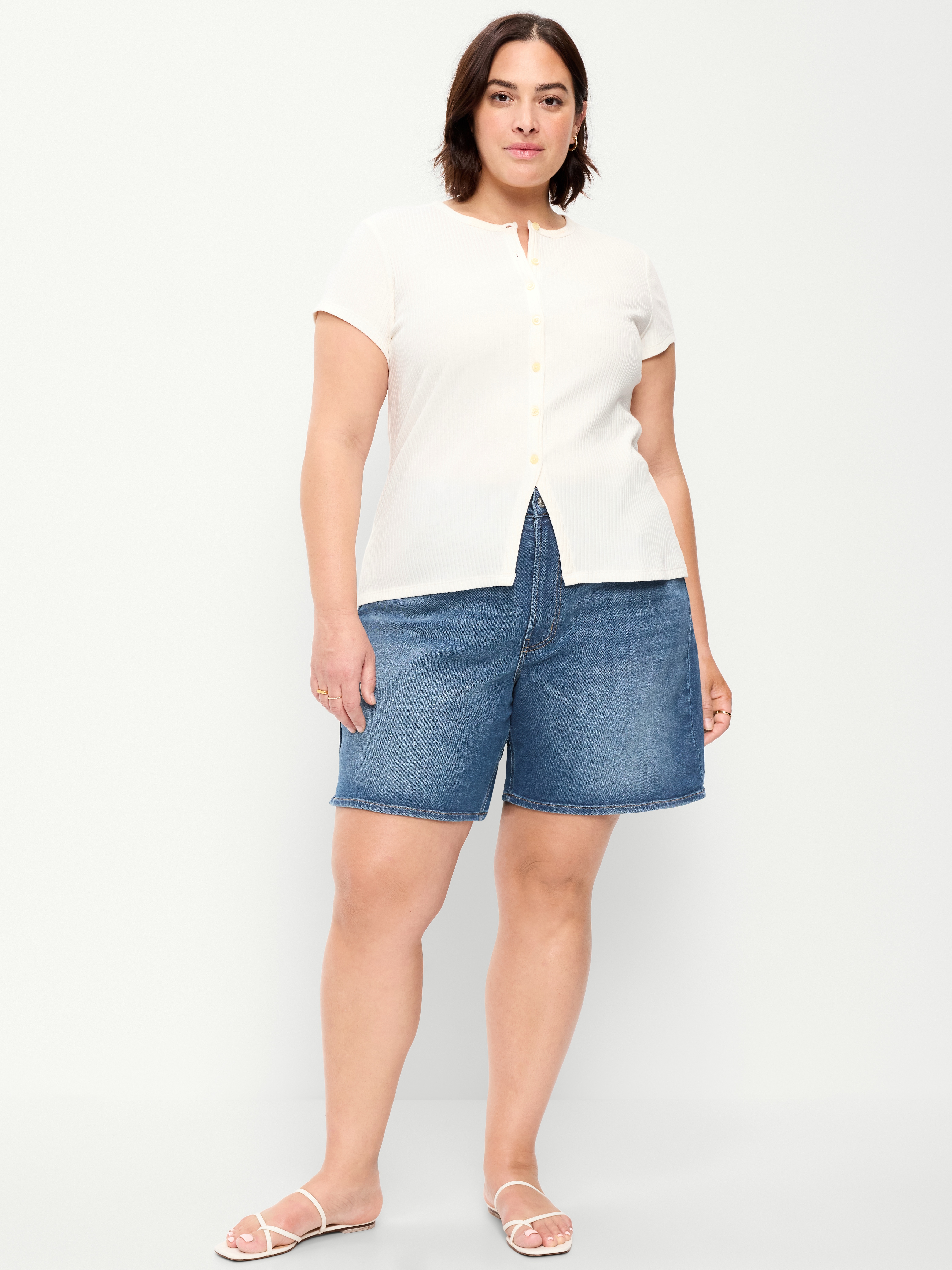 High-Waisted Wow Jean Shorts -- 7-inch inseam - New Moon - 7
